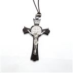 BLACK CRUCIFIX WITH SILVER ST. BENEDICT MEDAL