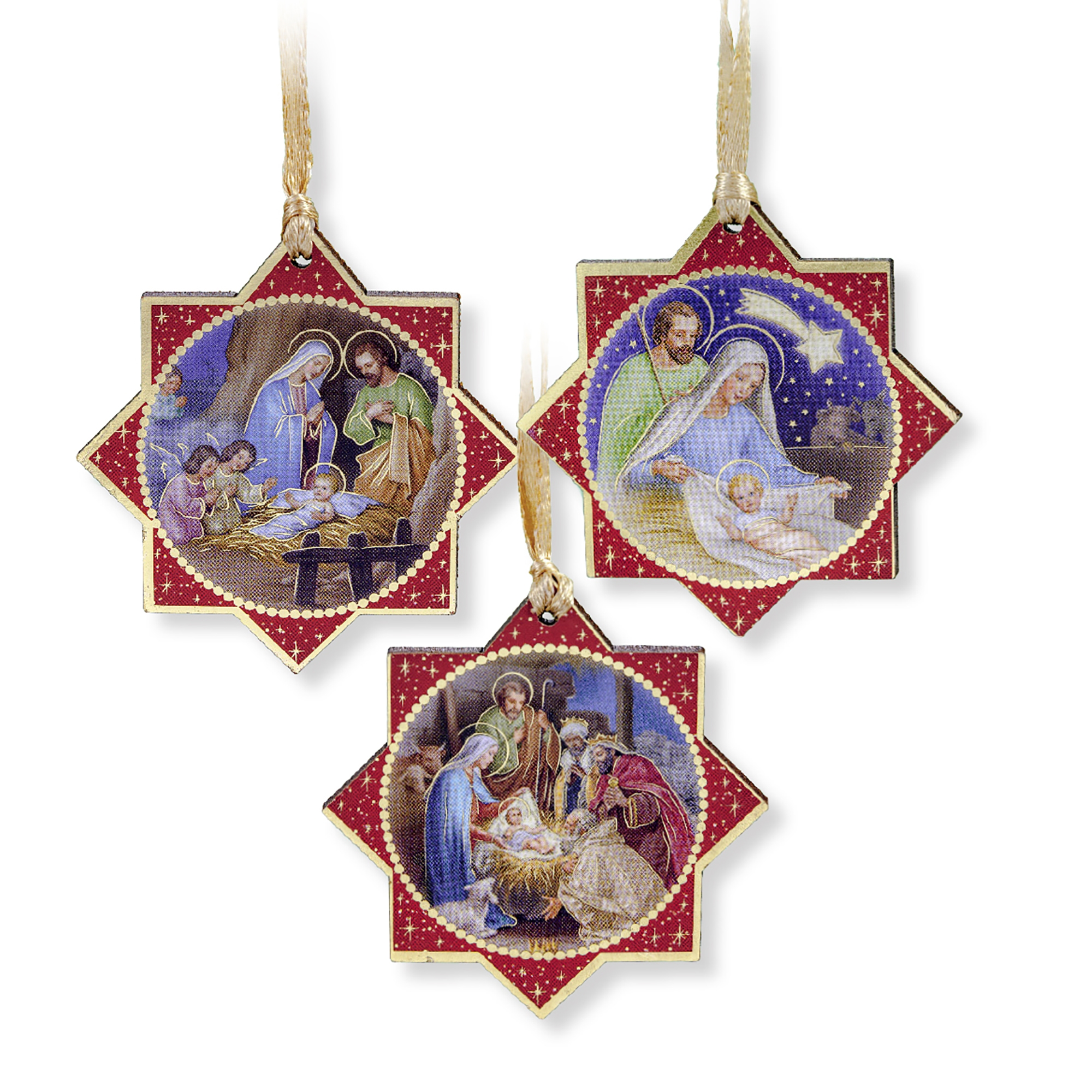 SET OF 3 WOODEN NATIVITY SCENE ORNAMENTS EWTN Religious Catalogue
