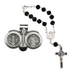 ST. BENEDICT VISOR CLIP AND AUTO ROSARY