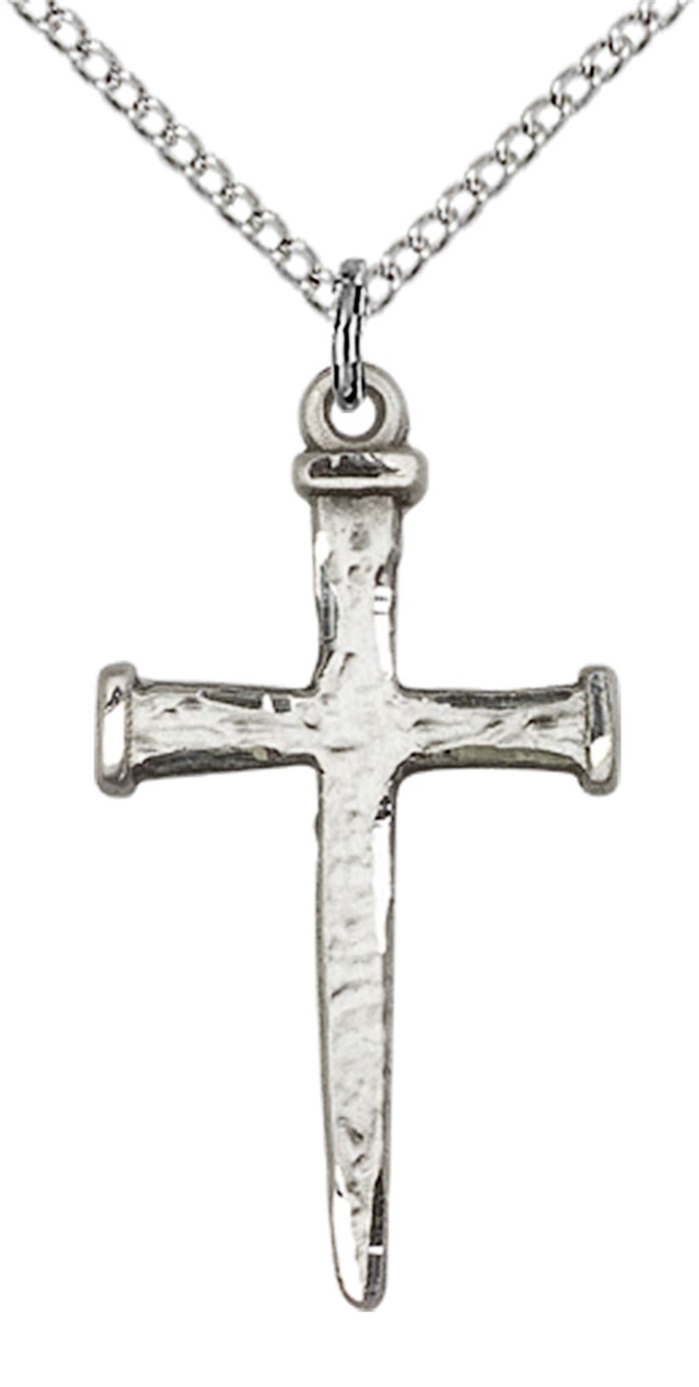 STERLING SILVER NAIL CROSS PENDANT WITH CHAIN 1 1/8" x 5/8" EWTN