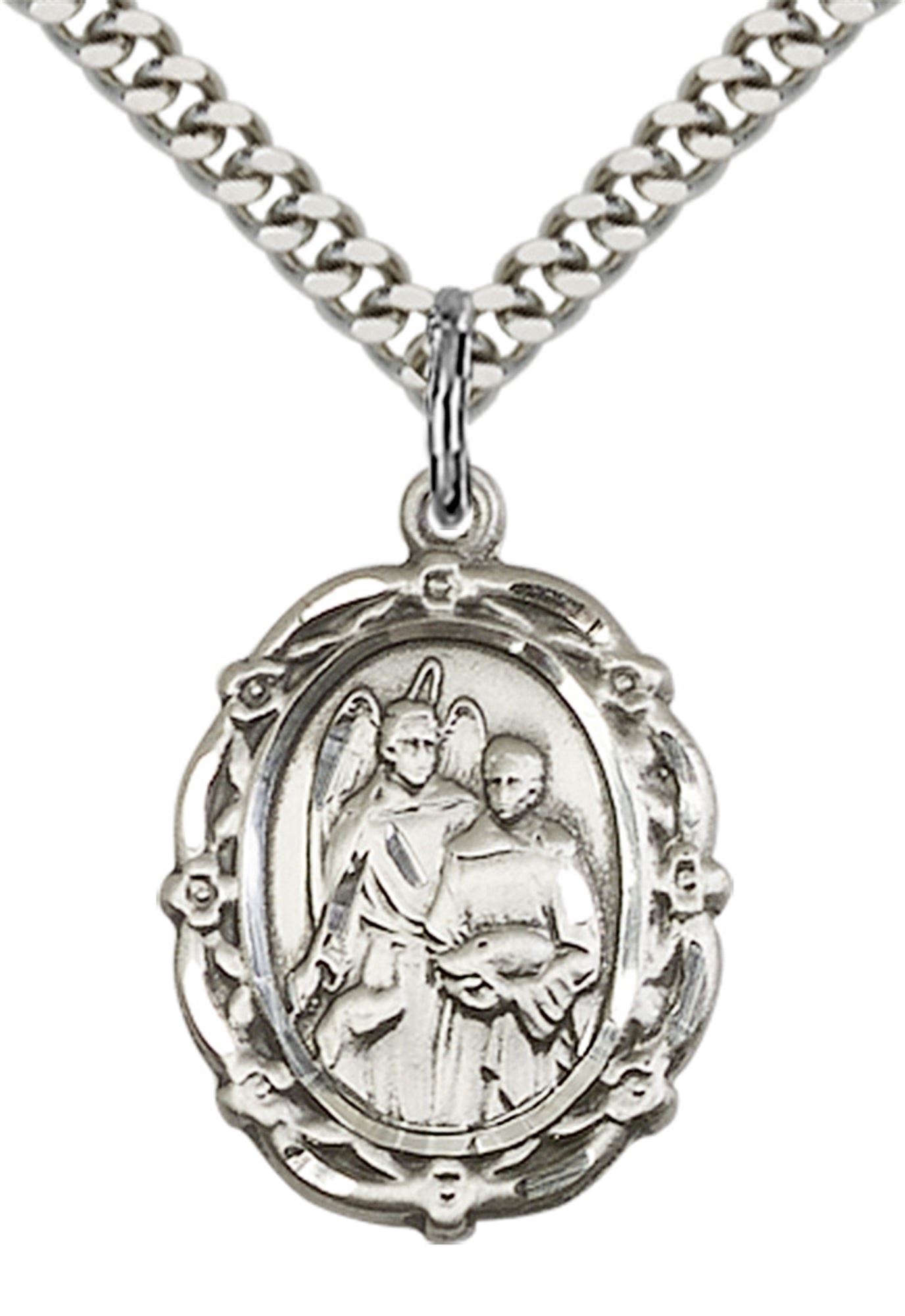 STERLING SILVER ST RAPHAEL THE ARCHANGEL PENDANT WITH CHAIN 7/8" x 5/