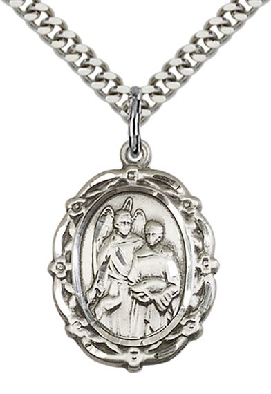STERLING SILVER ST RAPHAEL THE ARCHANGEL PENDANT WITH CHAIN 7/8