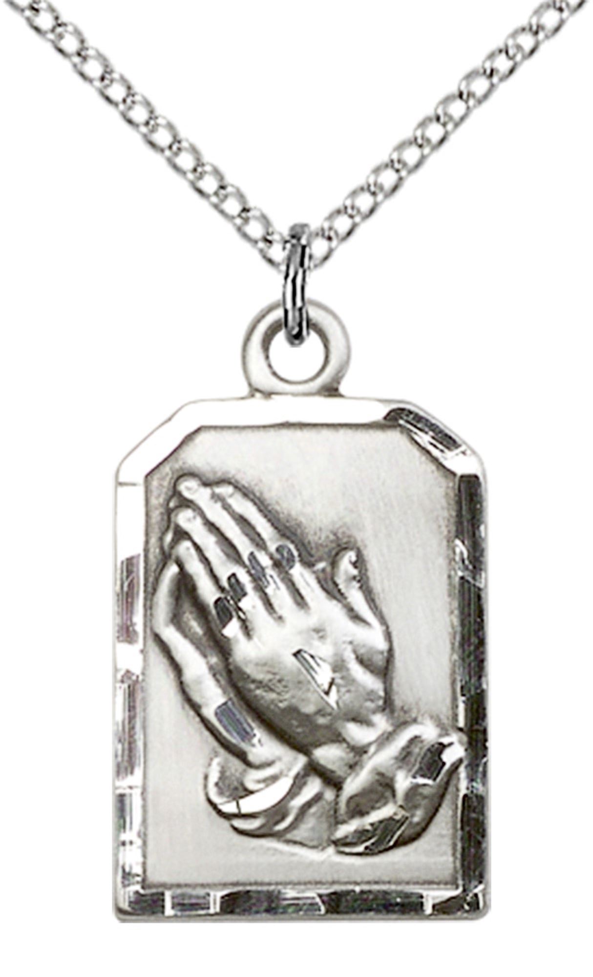 STERLING SILVER PRAYING HANDS PENDANT WITH CHAIN 7/8" x 1/2" EWTN