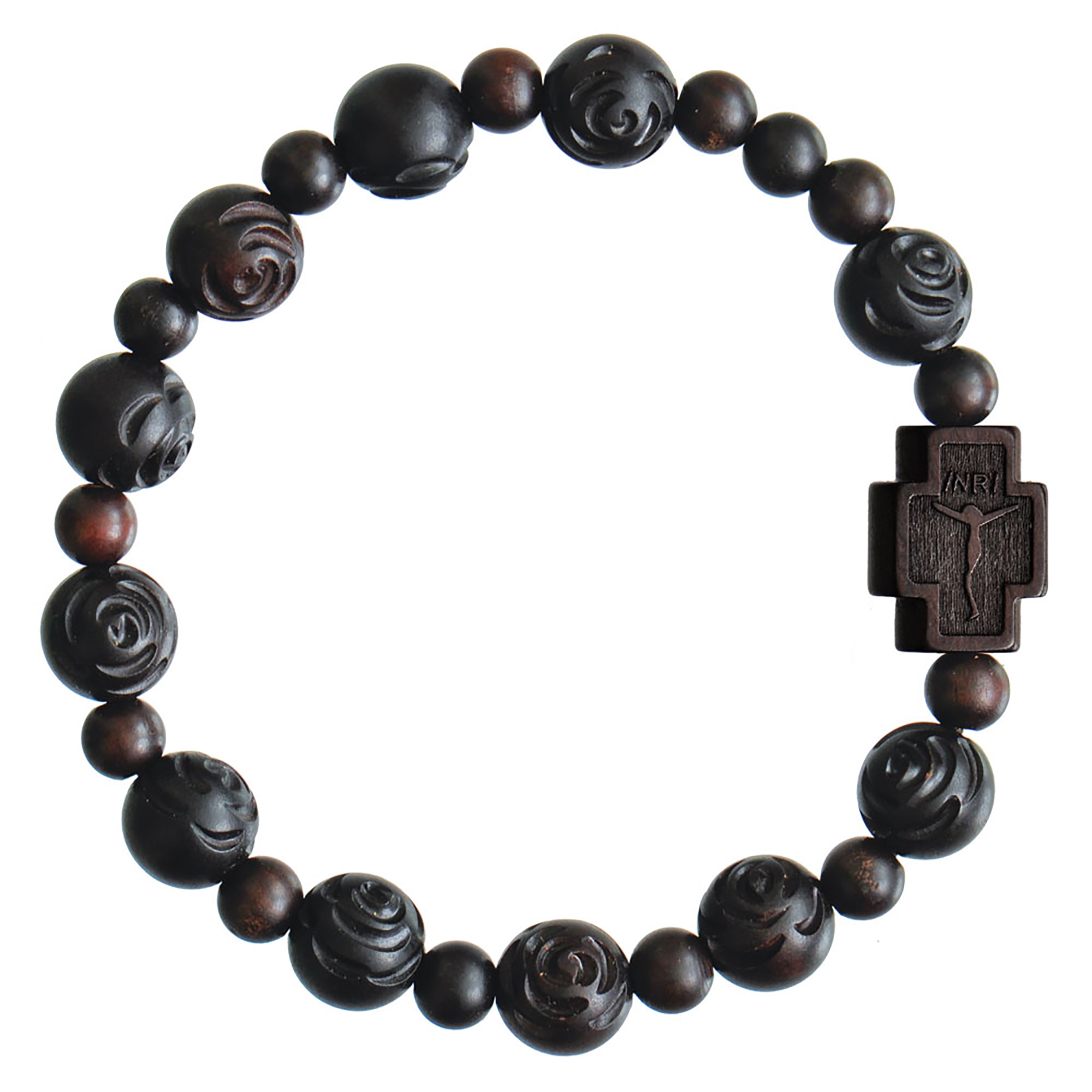ROSE CARVED JUJUBE WOOD BEAD ROSARY BRACELET EWTN Religious Catalogue