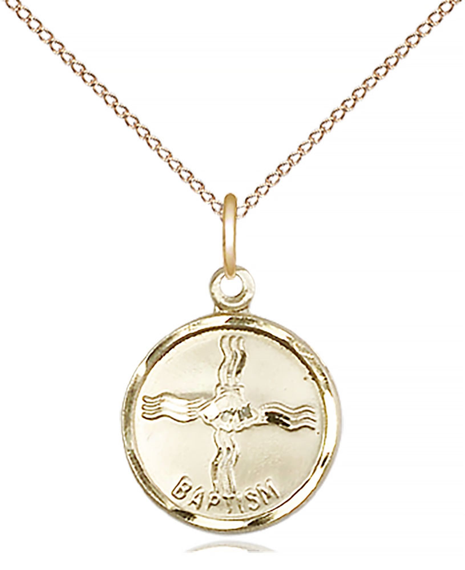 14KT GOLD FILLED BAPTISM PENDANT WITH CHAIN - 5/8" x 1/2" | EWTN