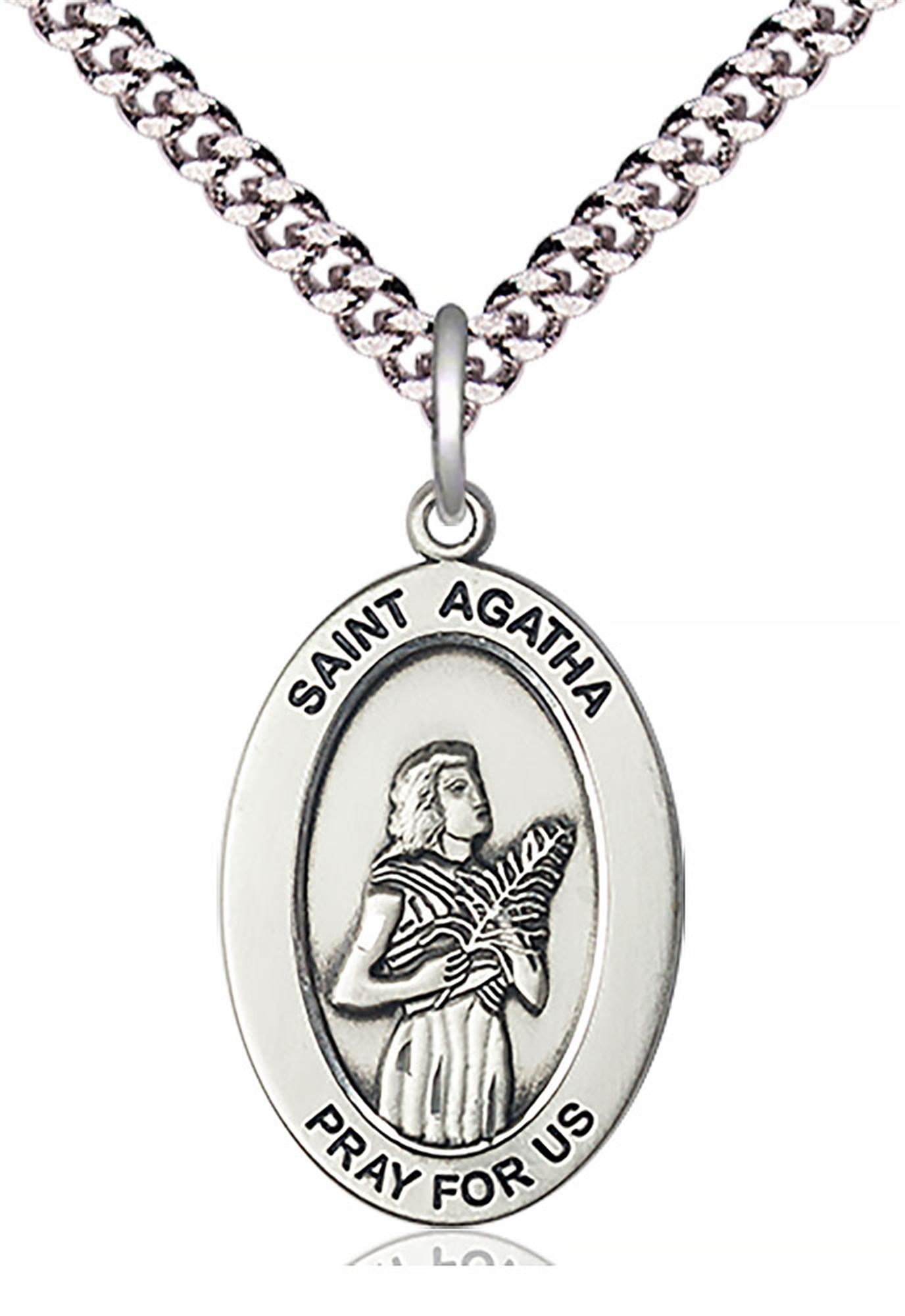 STERLING SILVER ST AGATHA PENDANT WITH CHAIN 1" x 5/8" EWTN