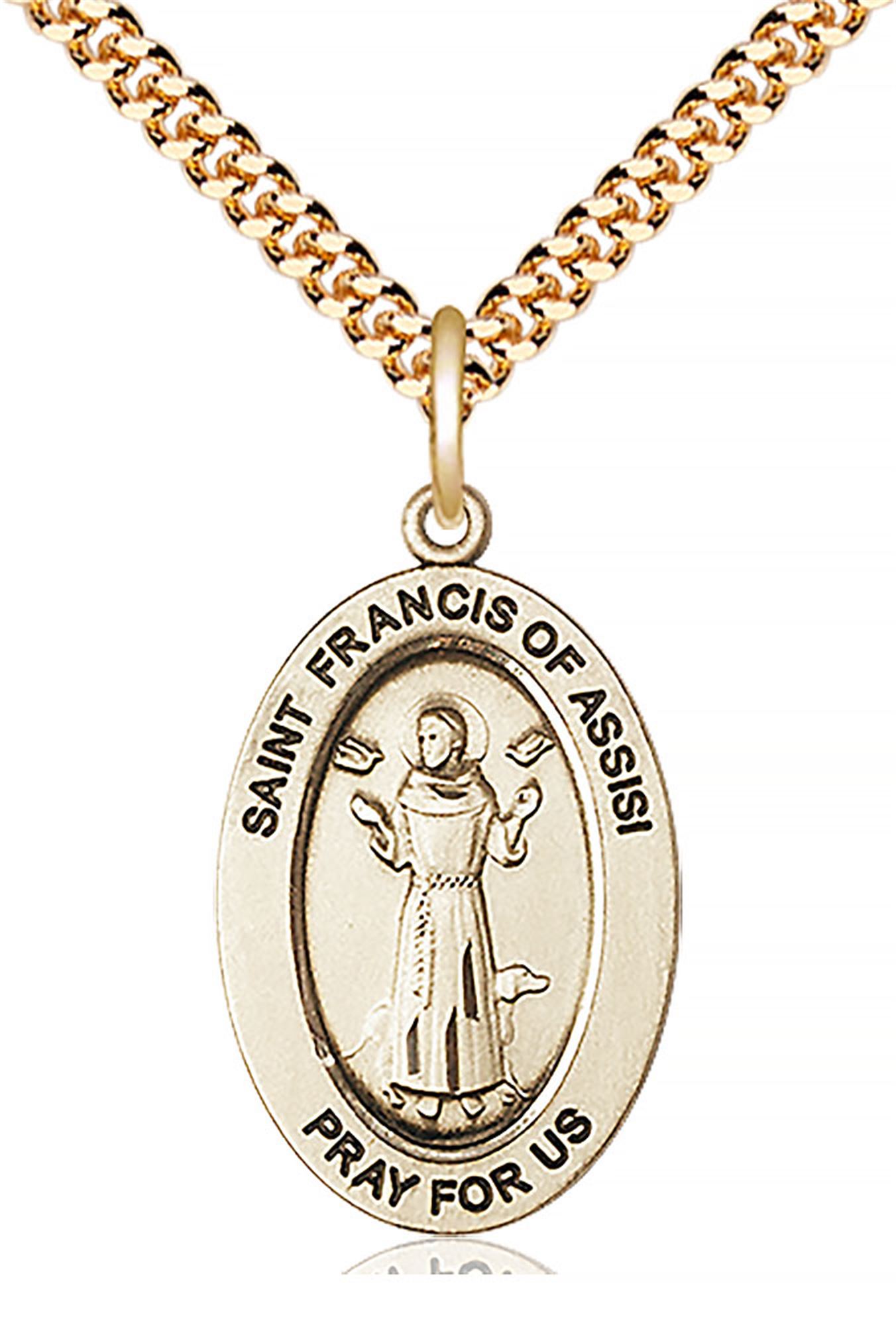 14KT GOLD FILLED ST FRANCIS OF ASSISI PENDANT WITH CHAIN 1" x 5/8