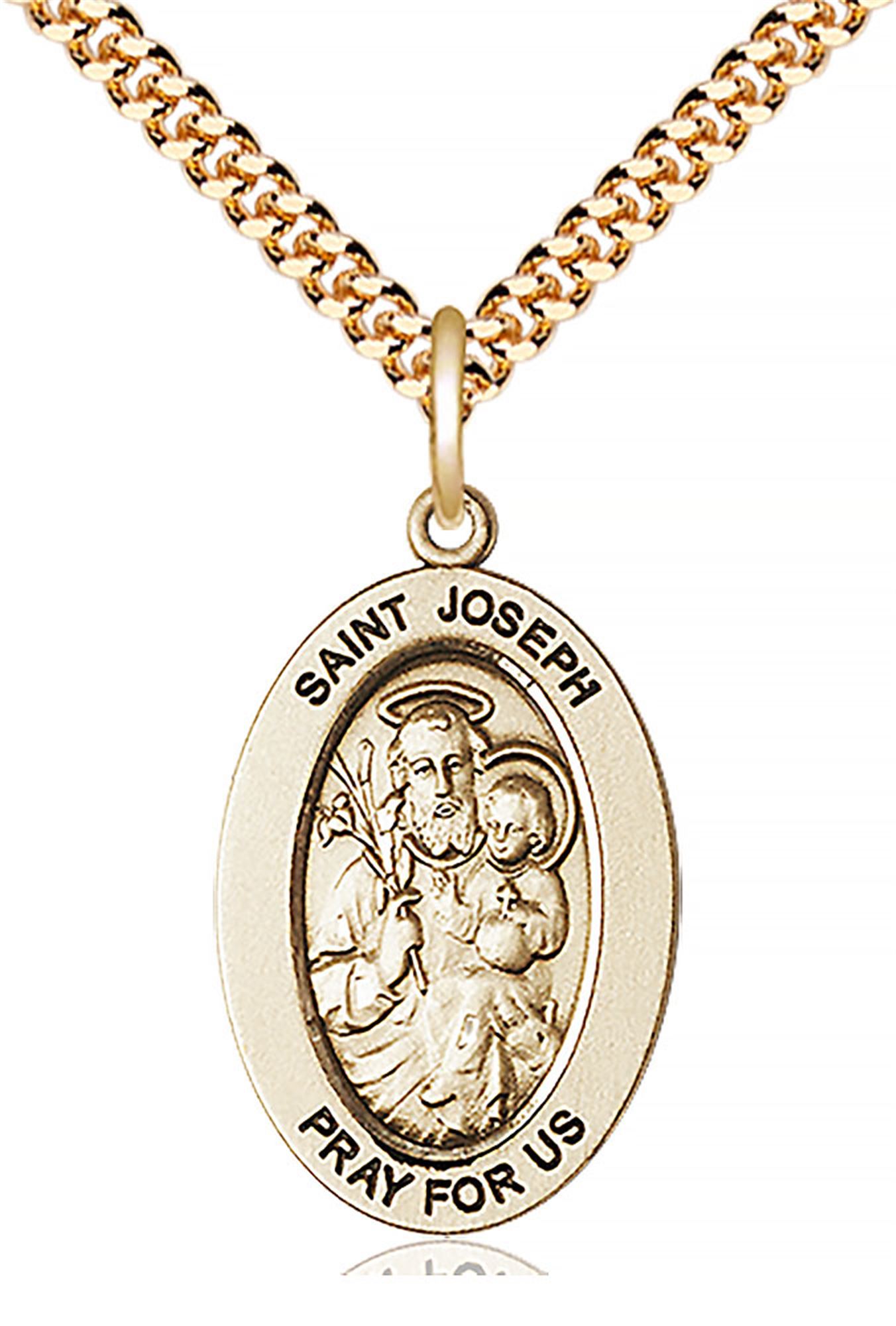 14KT GOLD FILLED ST JOSEPH PENDANT WITH CHAIN 1" x 5/8" EWTN