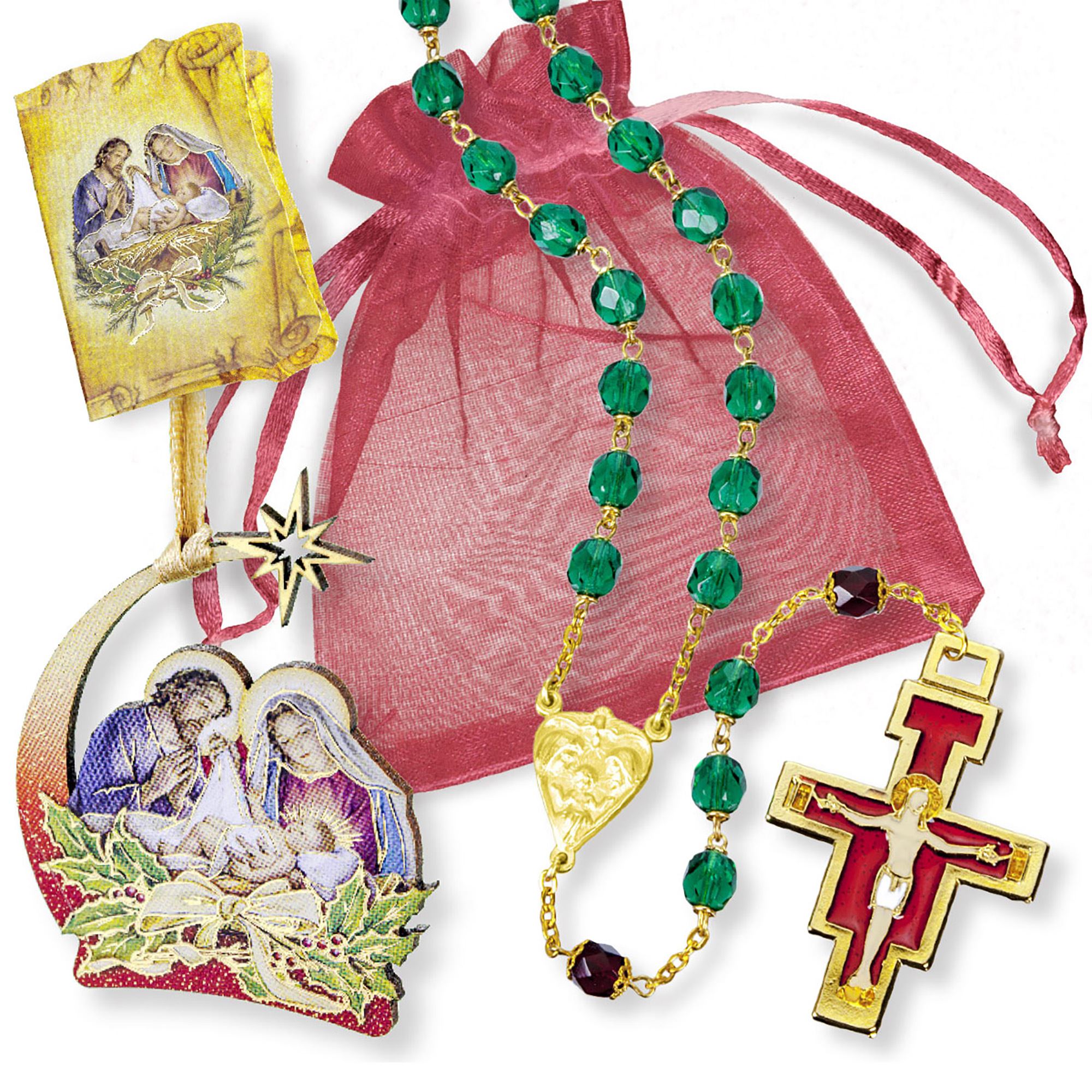 CHRISTMAS ROSARY GIFT SET GREEN BEADS EWTN Religious Catalogue