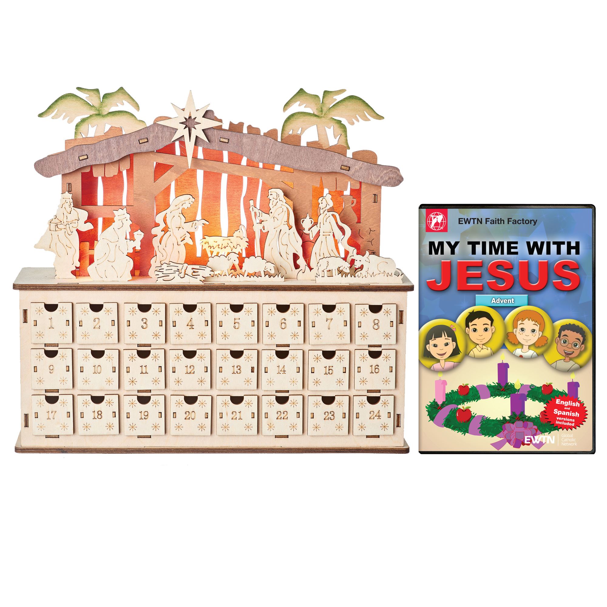 WOODEN ADVENT CALENDAR & FREE DVD EWTN Religious Catalogue