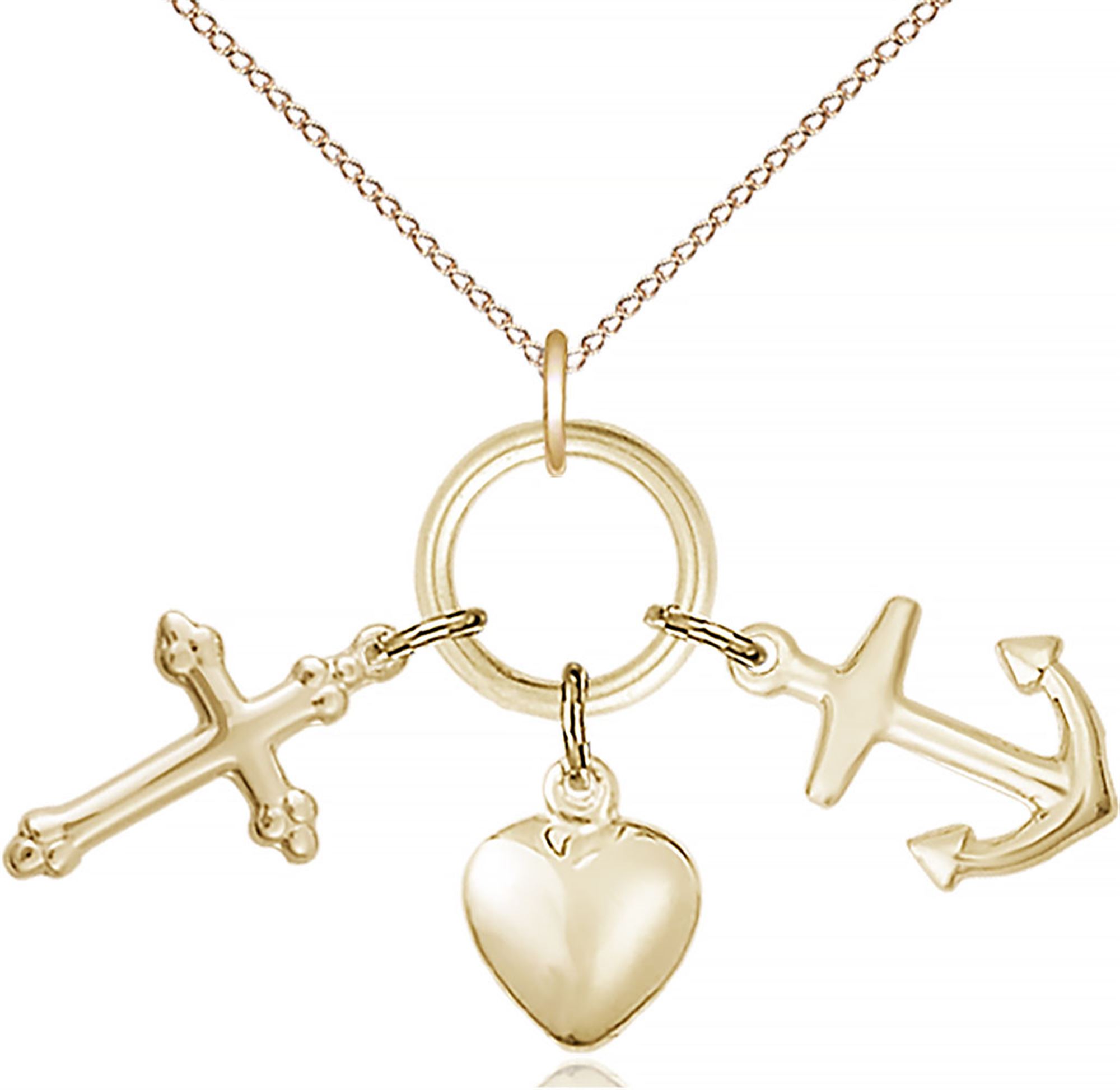 14KT GOLD FILLED FAITH, HOPE & CHARITY PENDANT WITH CHAIN 1 3/8" x 1