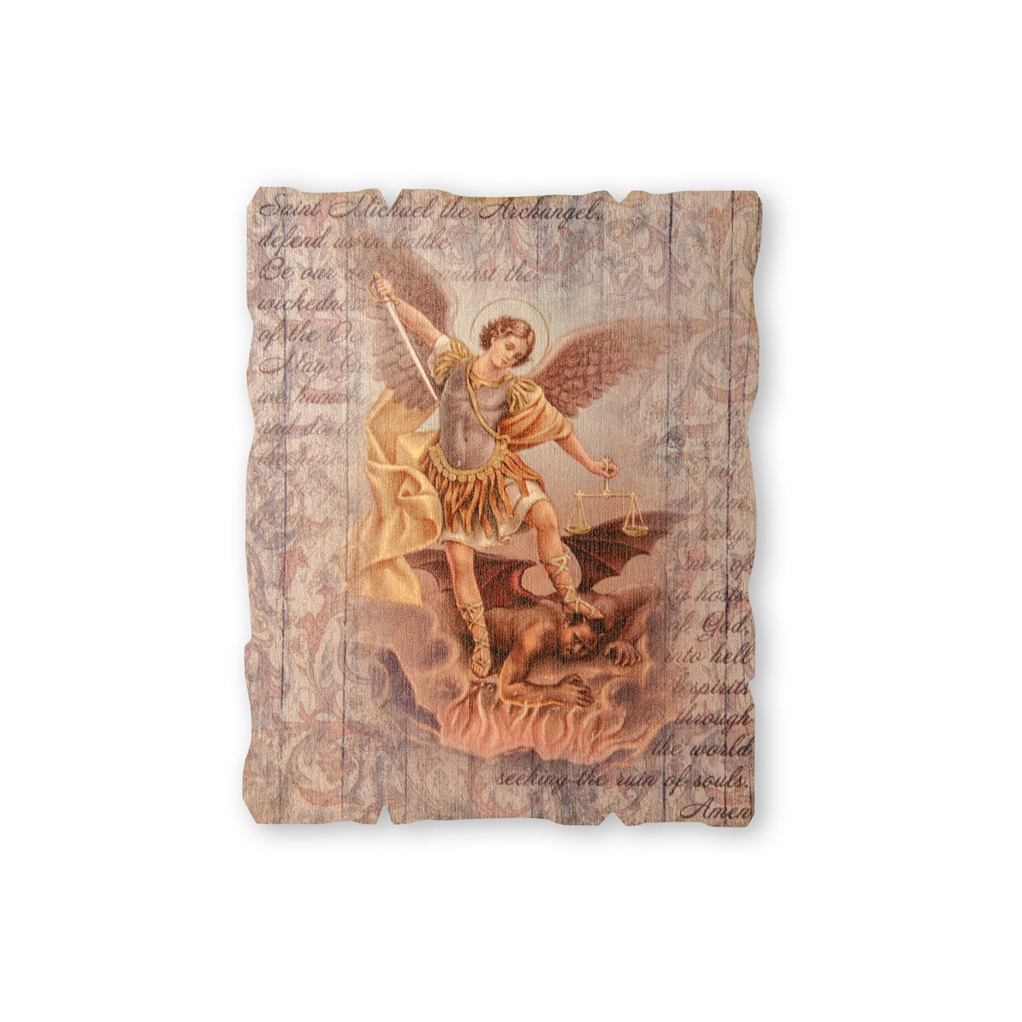 Crucifix Mural Fratelli Bonella - Archange Michel - Bois De Peuplier 17x24 Cm - Fabriqué En Italie