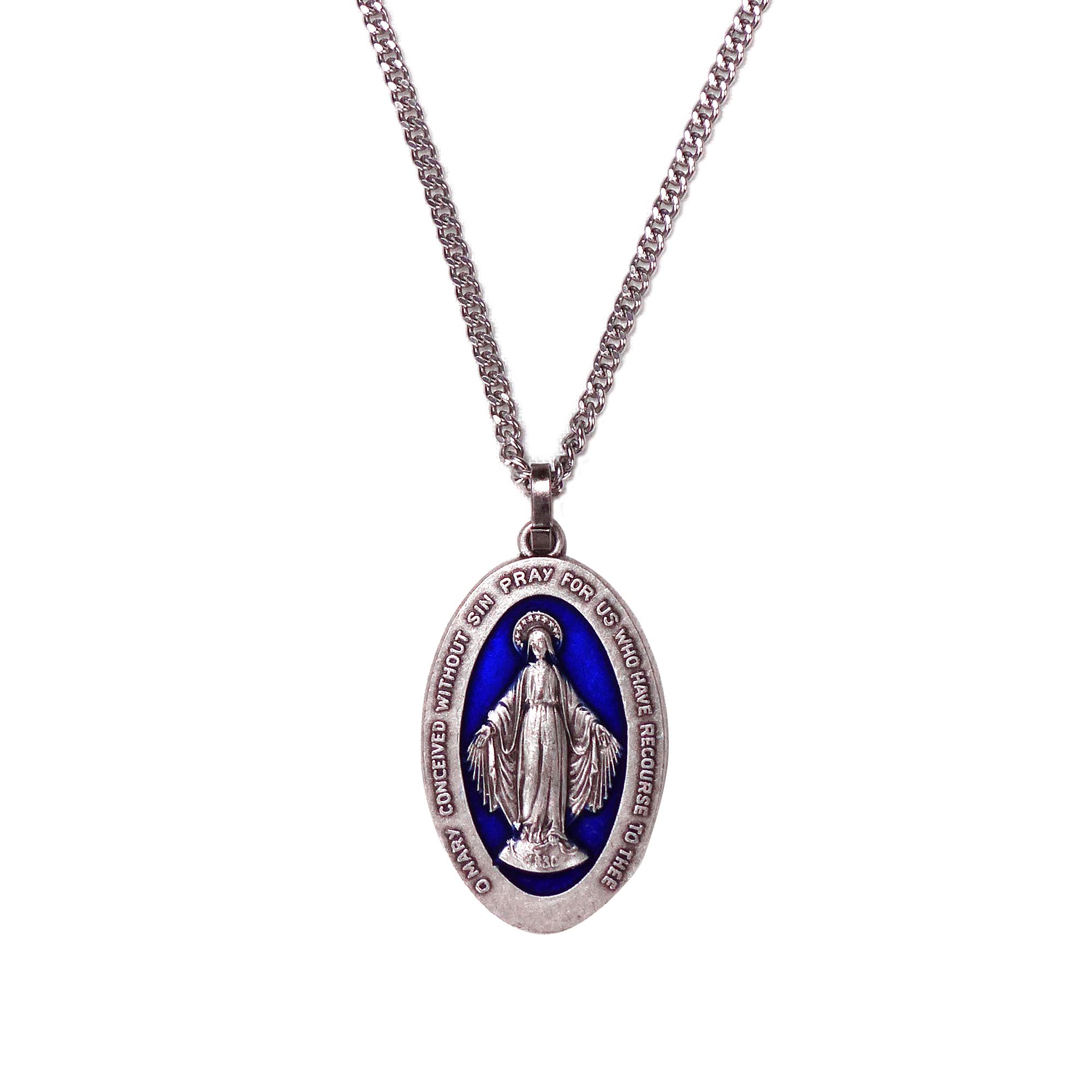 MIRACULOUS MEDAL WITH BLUE ENAMEL 20" NECKLACE EWTN Religious Catalogue