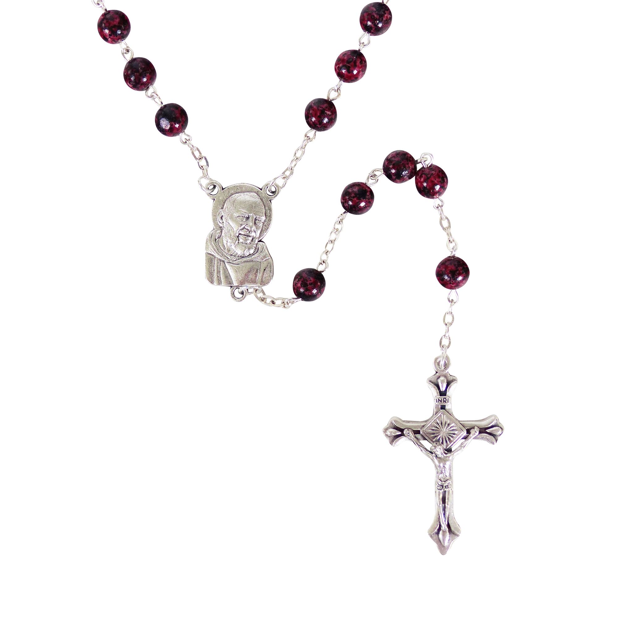 PADRE PIO SPECKLED BROWN BEAD ROSARY EWTN Religious Catalogue