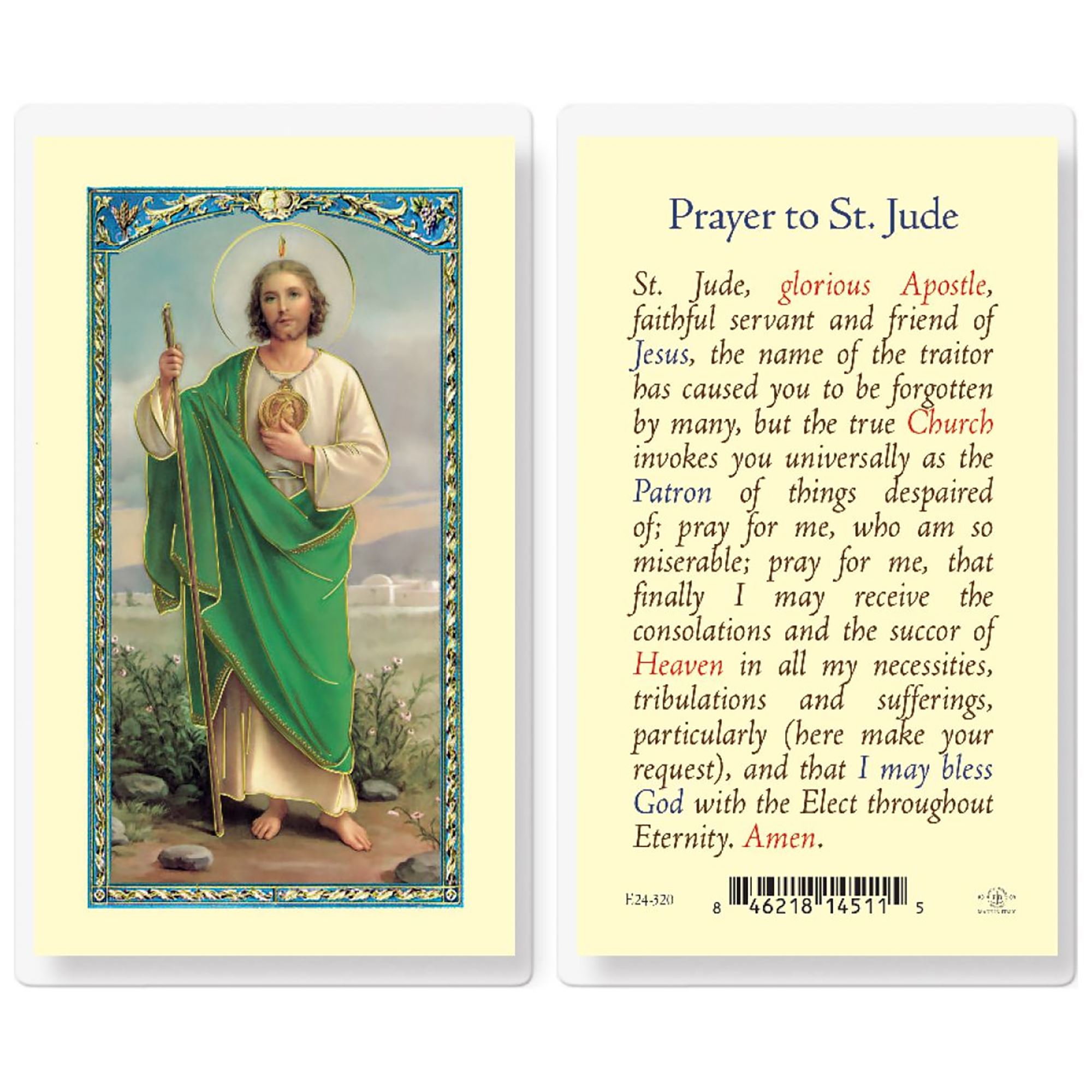 LAMINATED HOLY CARD PRAYER TO ST. JUDE EWTN Religious Catalogue