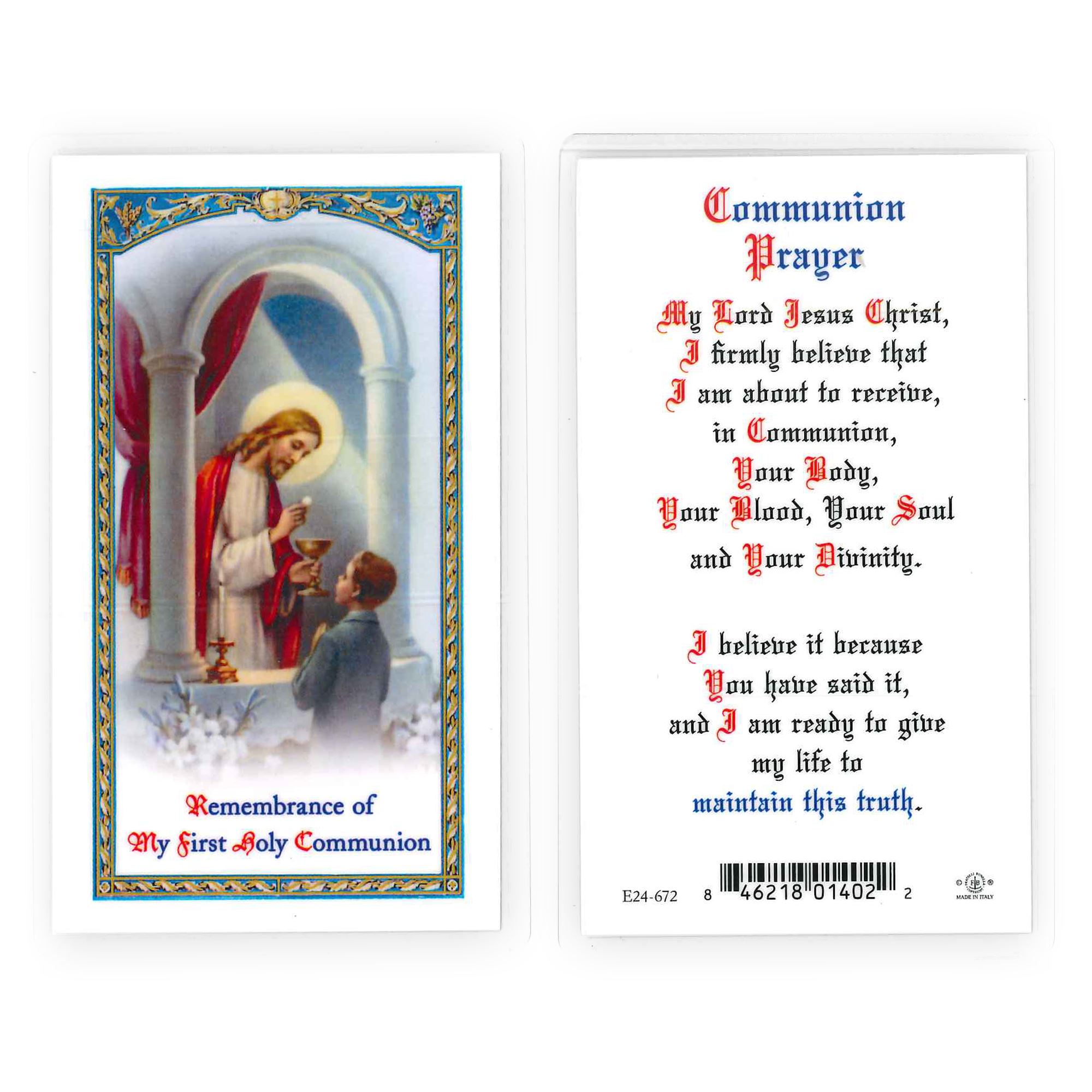 LAMINATED HOLY CARD BOY FIRST COMMUNION EWTN Religious Catalogue