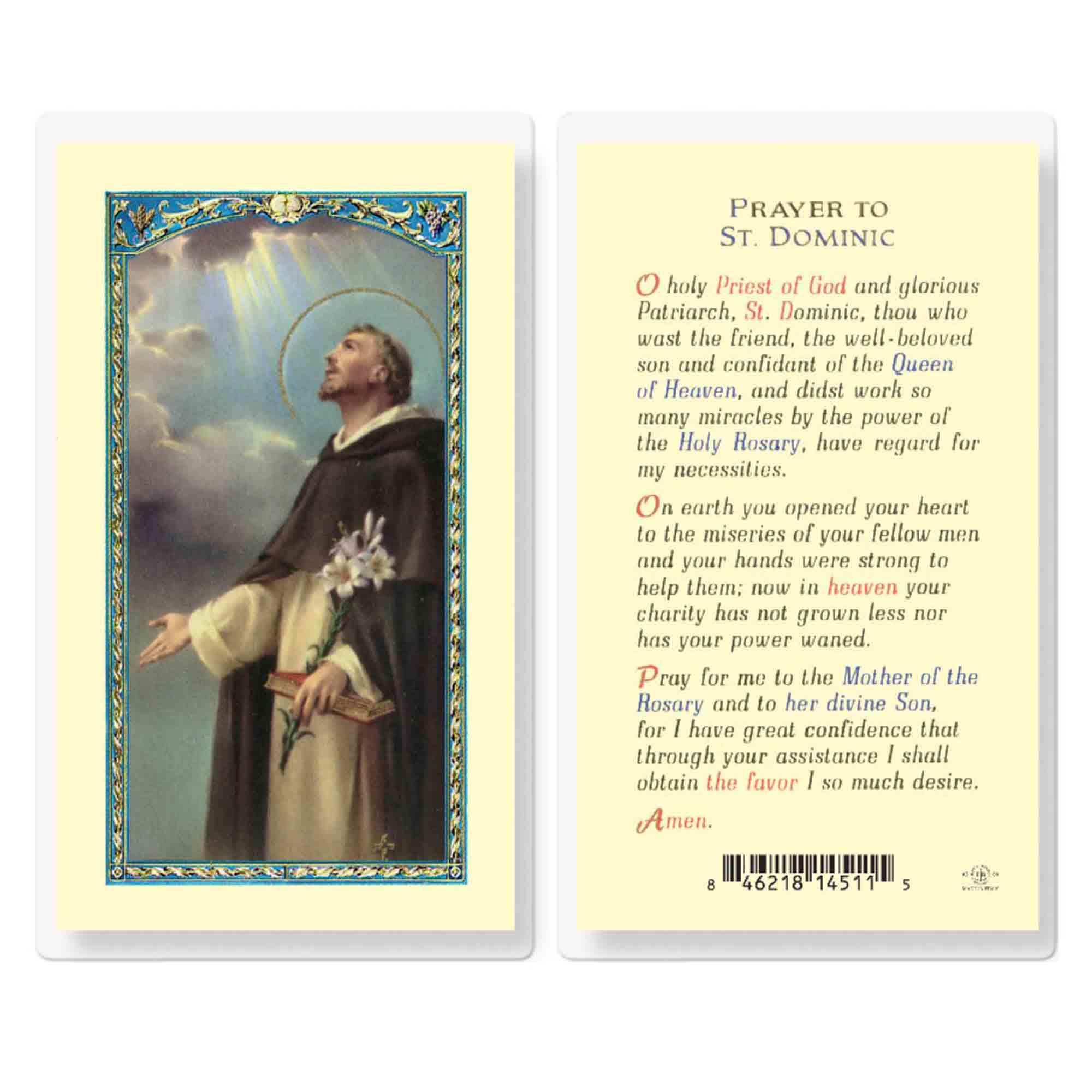 LAMINATED HOLY CARD ST. DOMINIC EWTN Religious Catalogue