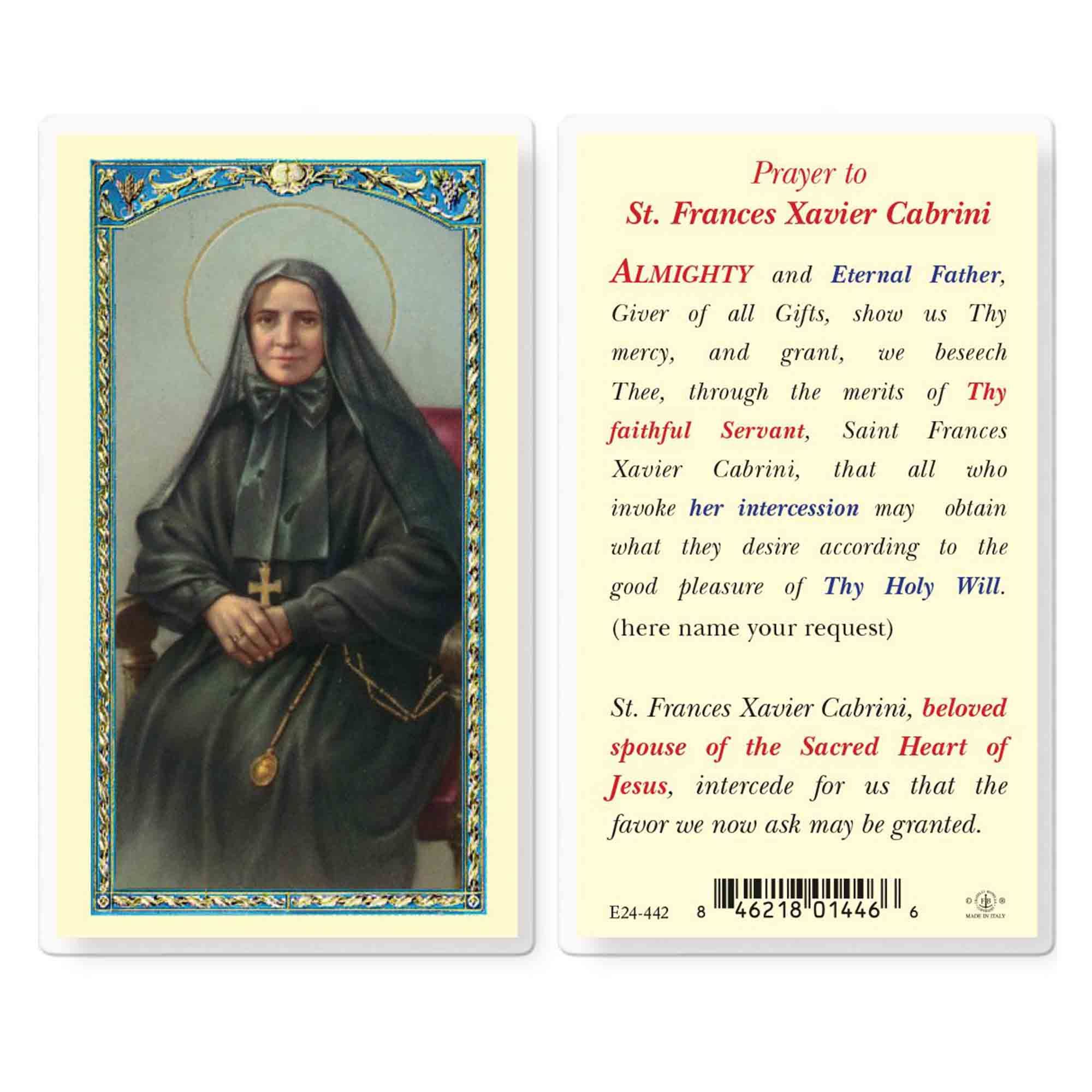 LAMINATED HOLY CARD ST. FRANCES XAVIER CABRINI EWTN Religious Catalogue