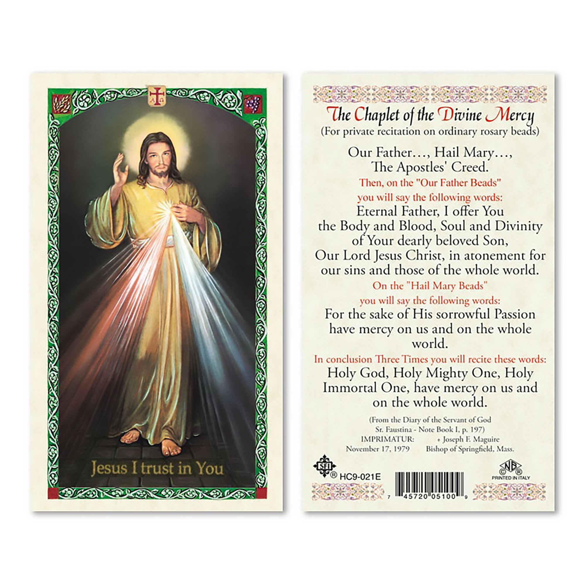 LAMINATED HOLY CARD THE CHAPLET OF DIVINE MERCY EWTN Religious Catalogue