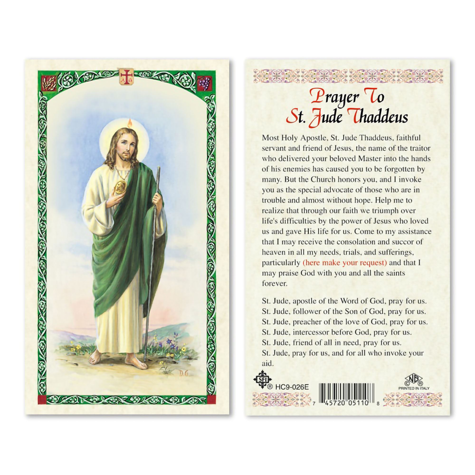 LAMINATED HOLY CARD ST. JUDE THADDEUS EWTN Religious Catalogue