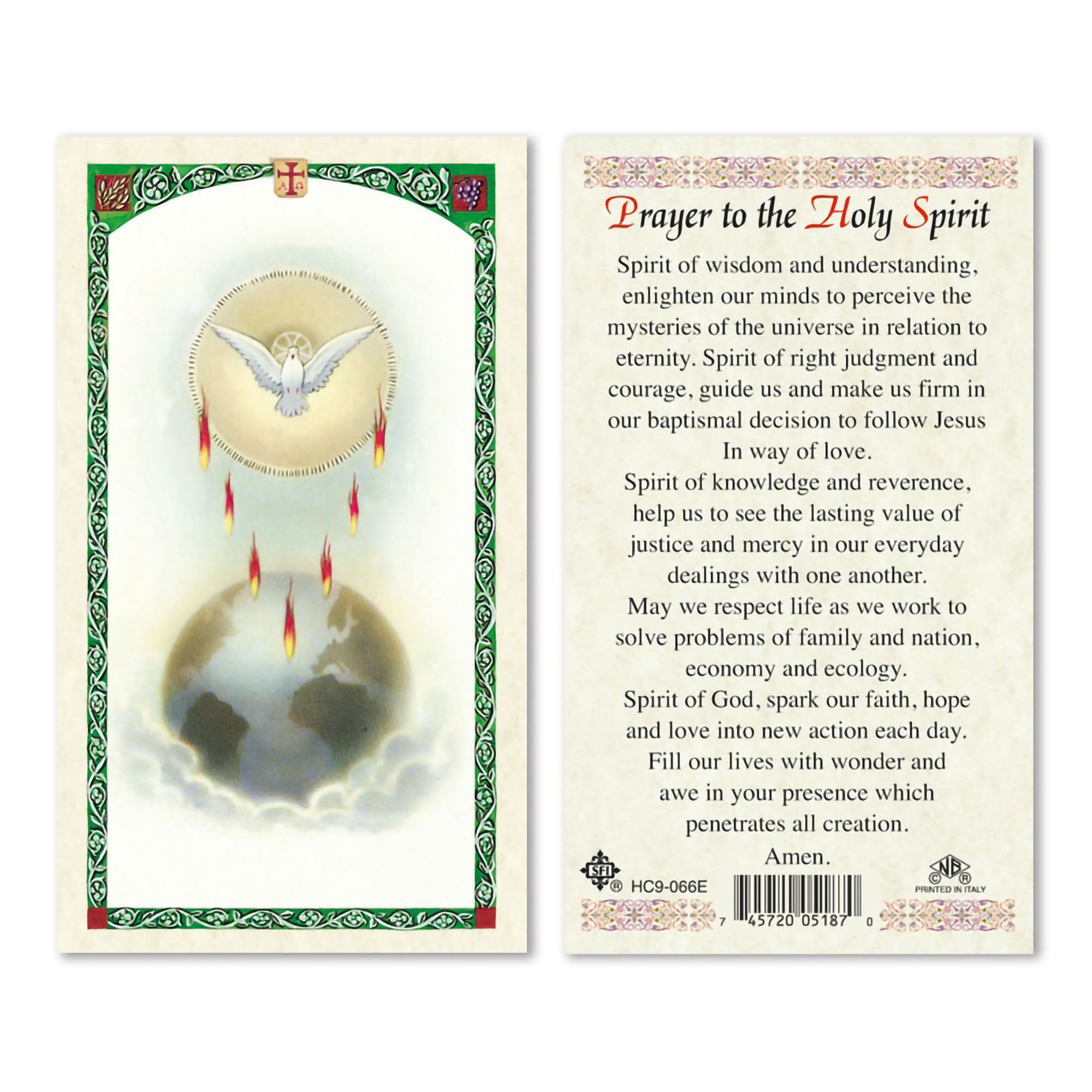 LAMINATED HOLY CARD PRAYER TO THE HOLY SPIRIT EWTN Religious Catalogue