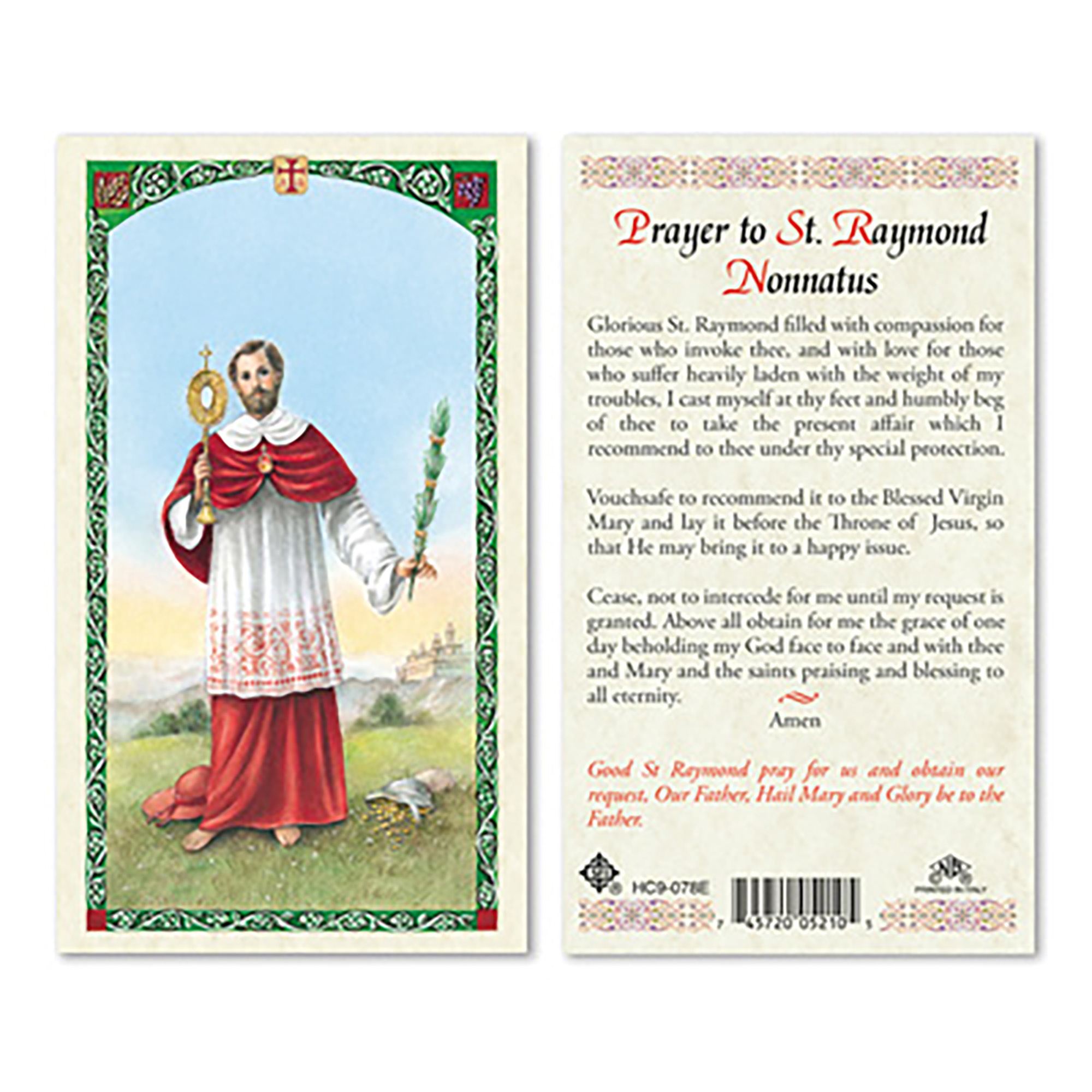 LAMINATED HOLY CARD ST. RAYMOND NONNATUS EWTN Religious Catalogue