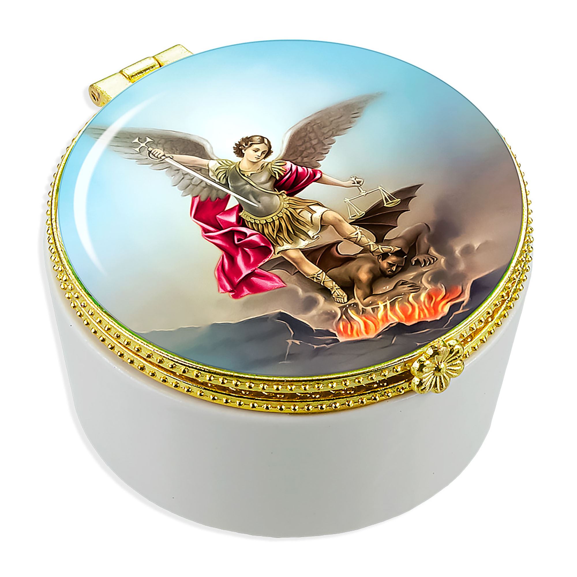 ST. MICHAEL PORCELAIN ROSARY BOX EWTN Religious Catalogue