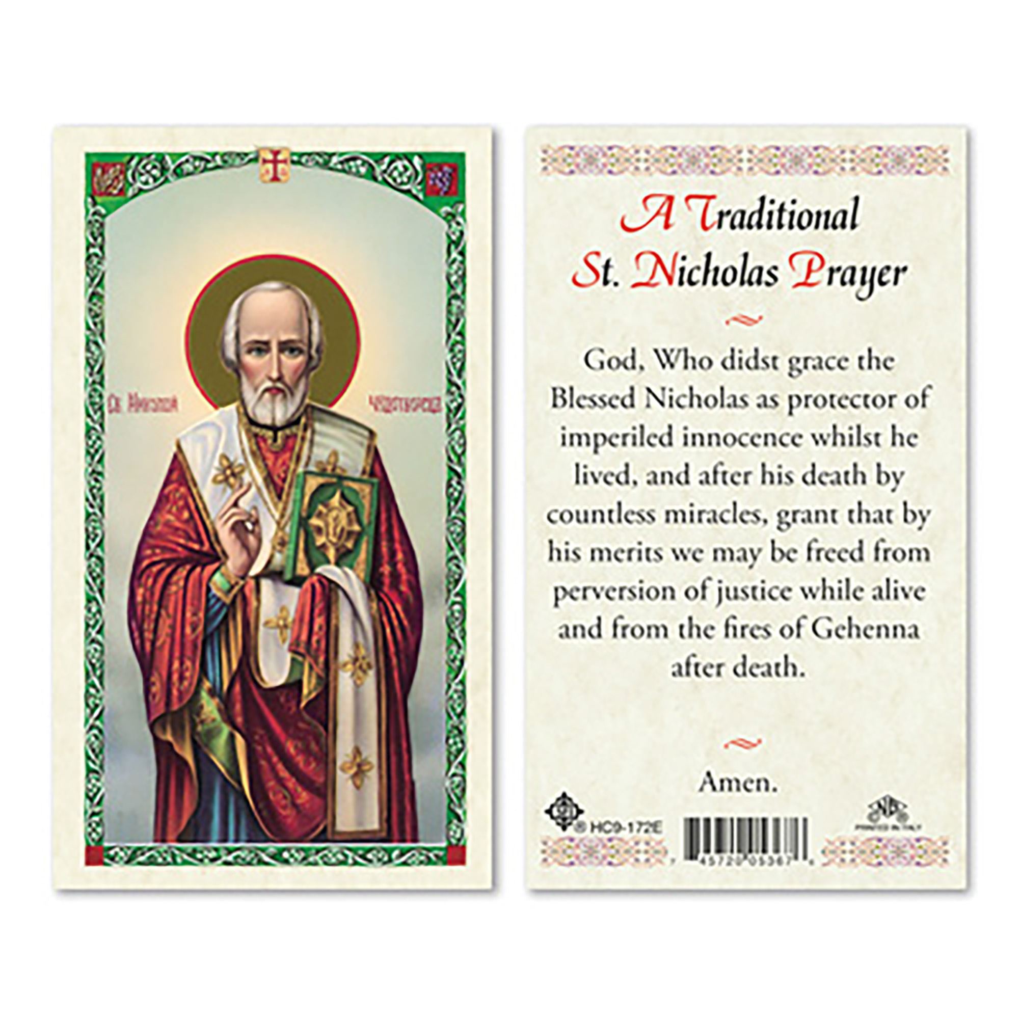 LAMINATED HOLY CARD SAINT NICHOLAS EWTN Religious Catalogue