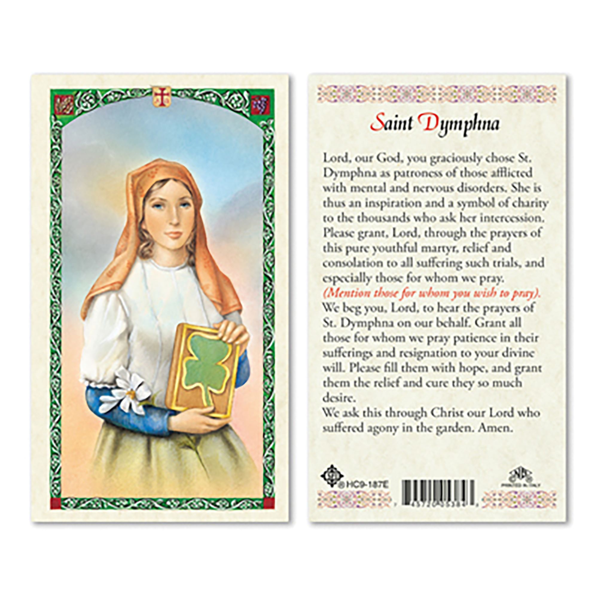 LAMINATED HOLY CARD ST. DYMPHNA EWTN Religious Catalogue