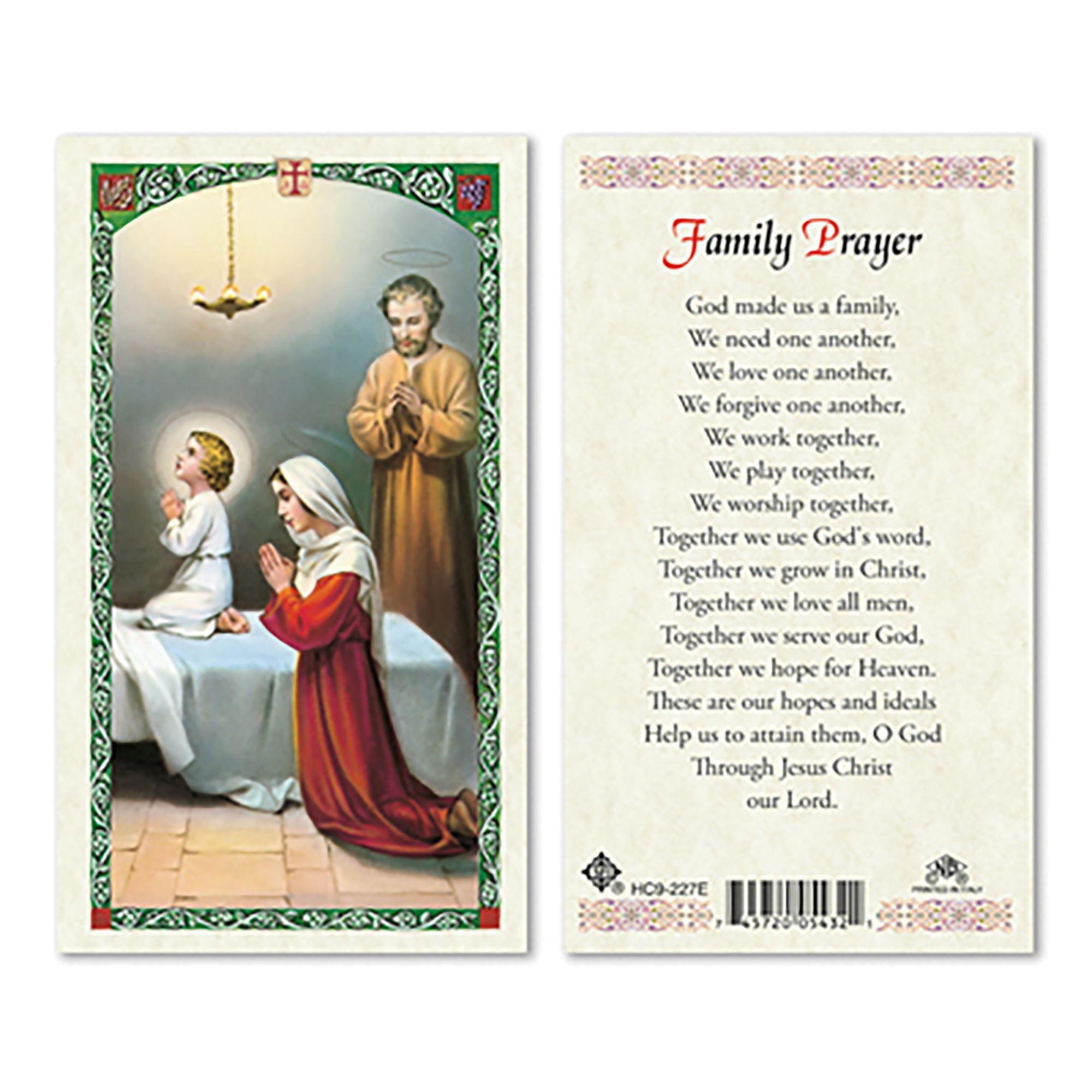 LAMINATED HOLY CARD FAMILY PRAYER (BEDTIME) EWTN Religious Catalogue