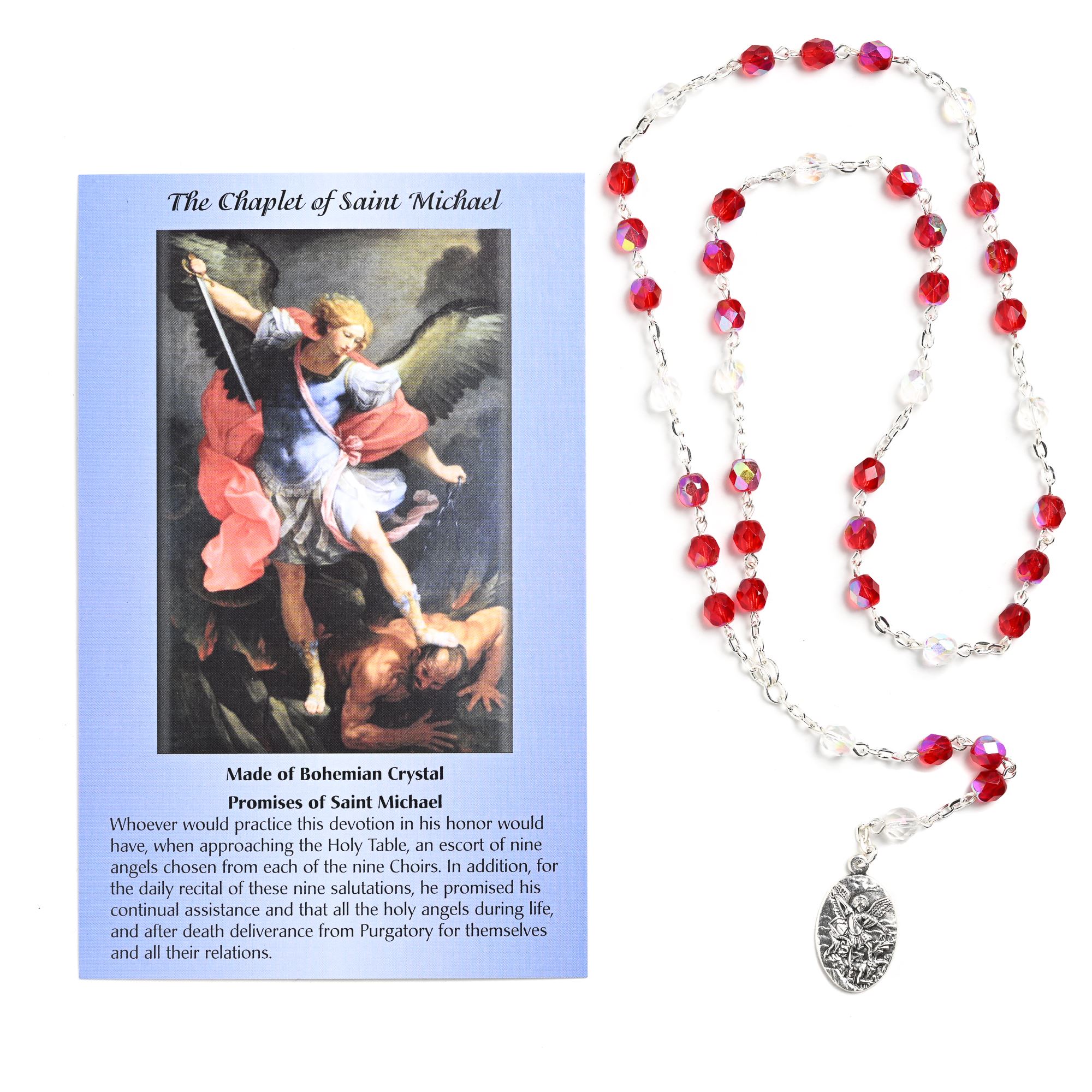St. Michael Wood Beads Rosary - Handmade Olive Wood Cross & Silver-Plated Chain, Prayer Chaplet With Medal