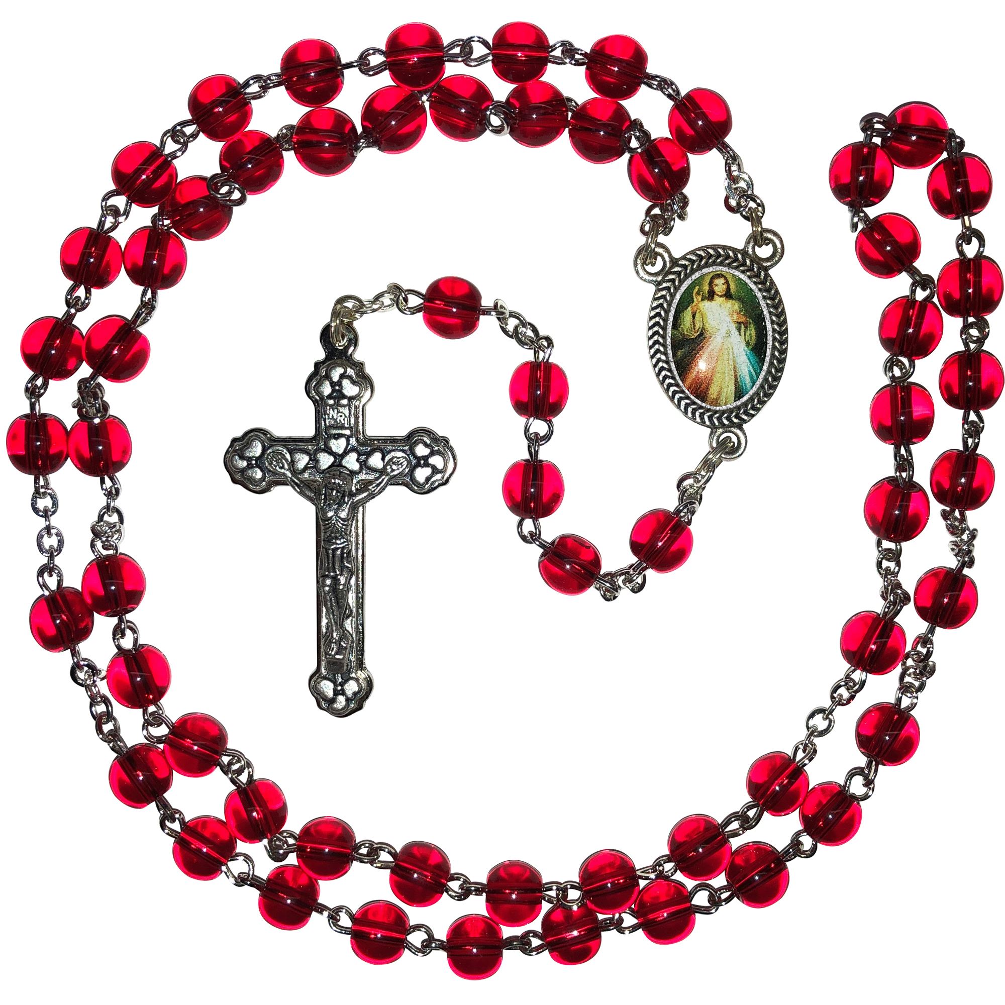 Divine Mercy Red (AB) Glass Bead Rosary