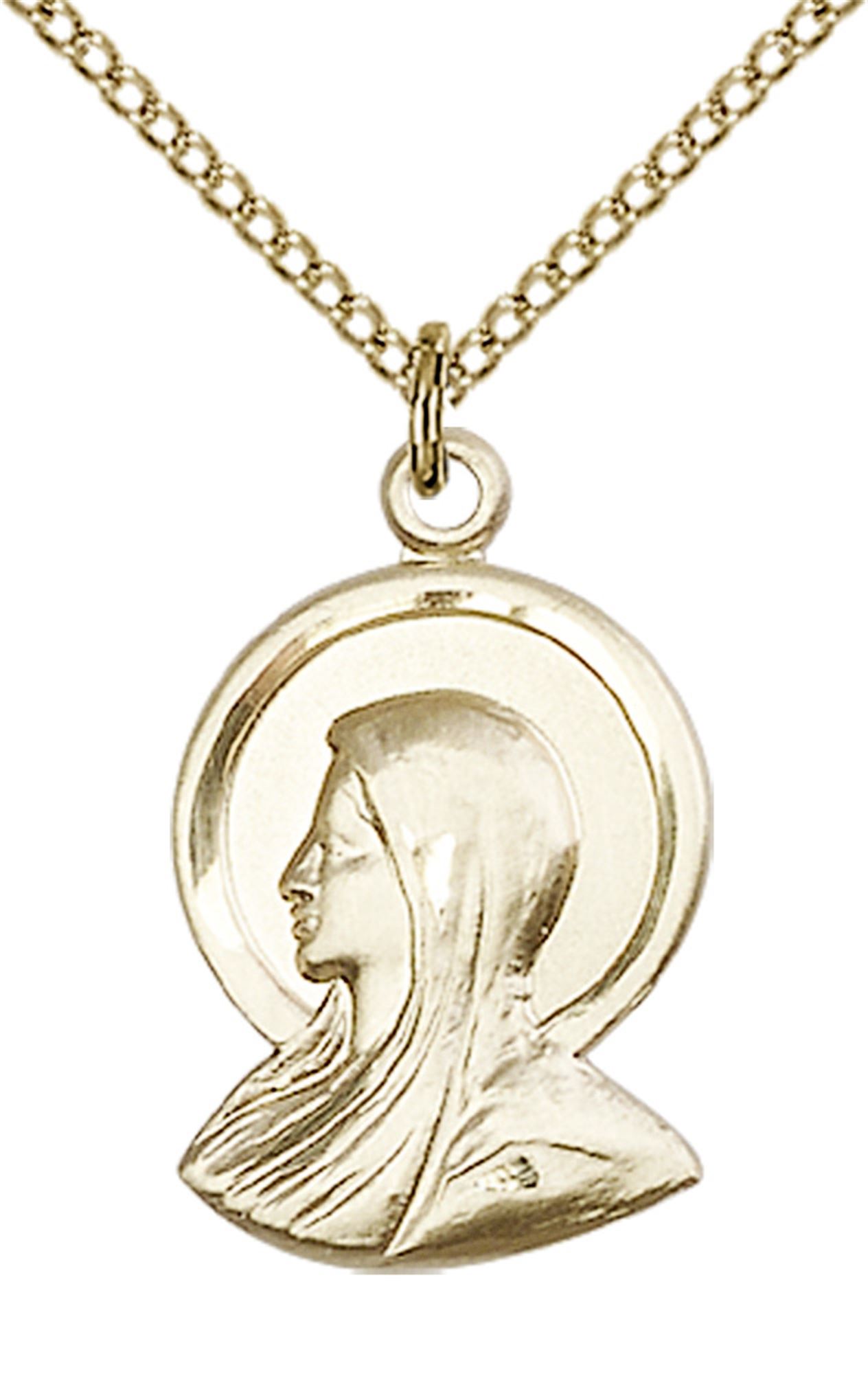 14KT GOLD FILLED MADONNA PENDANT WITH CHAIN 7/8" x 1/2" EWTN