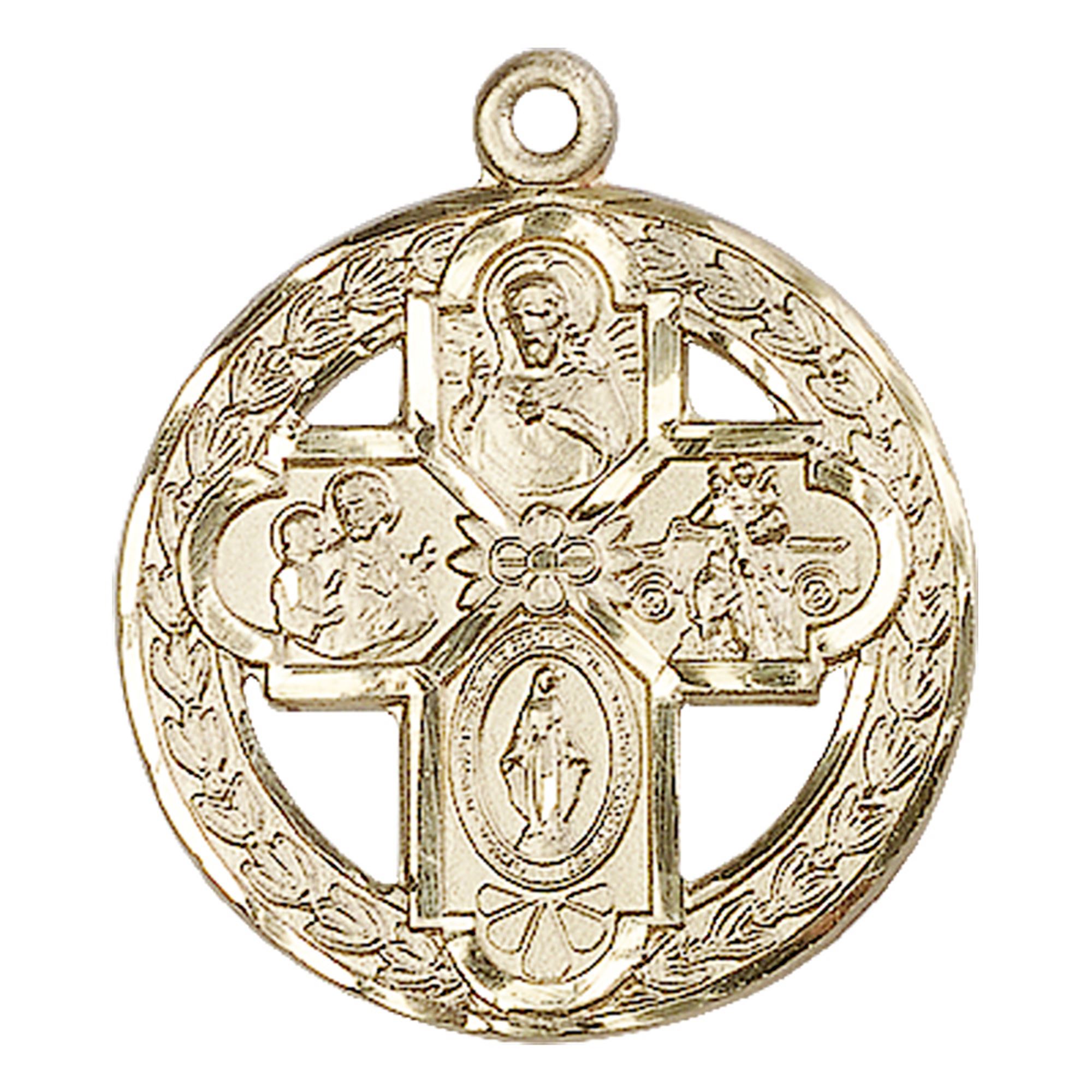 14KT GOLD 4WAY MEDAL 1 1/8" x 1" EWTN Religious Catalogue