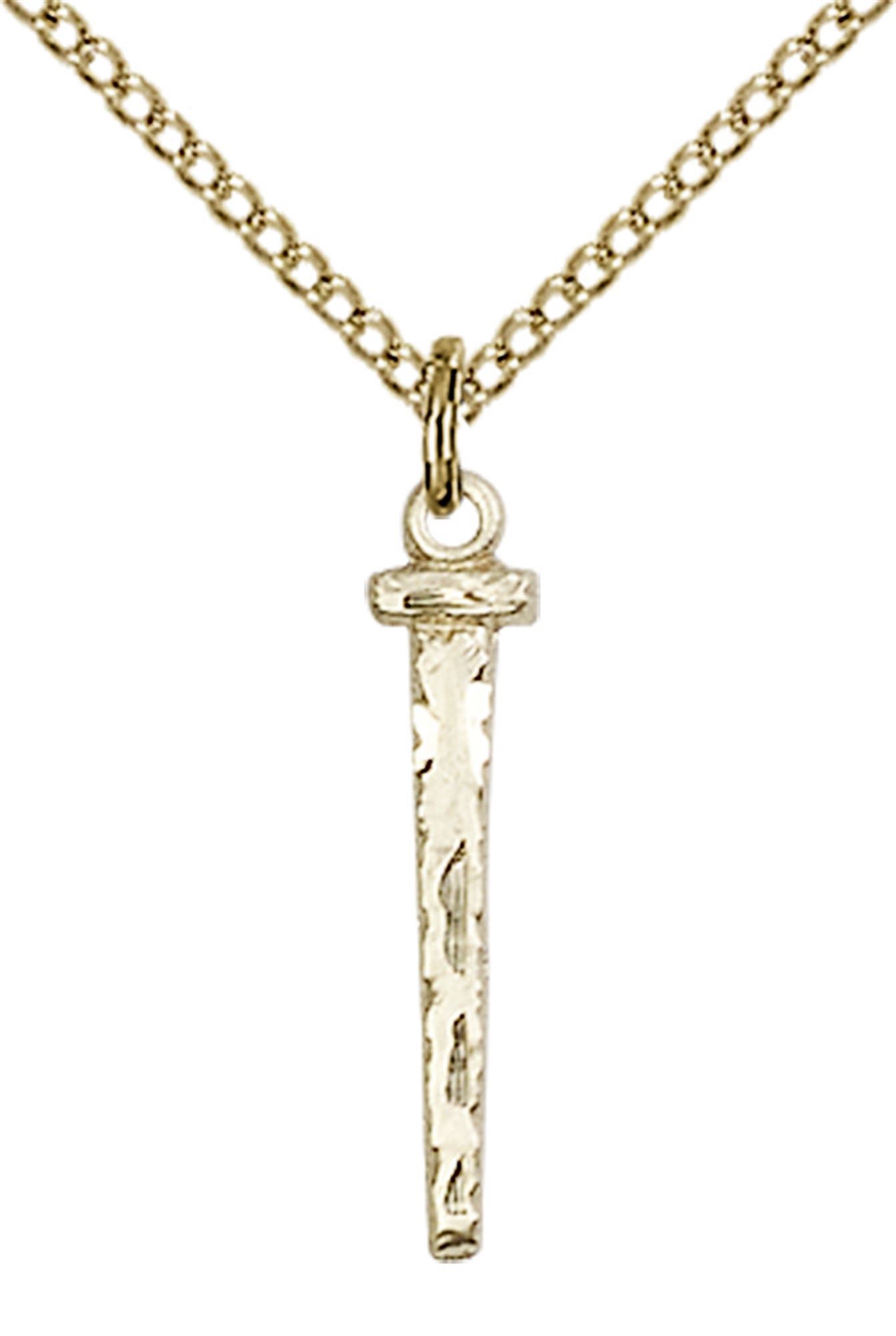 14KT GOLD FILLED NAIL PENDANT WITH CHAIN 3/4" x 1/8" EWTN Religious Catalogue