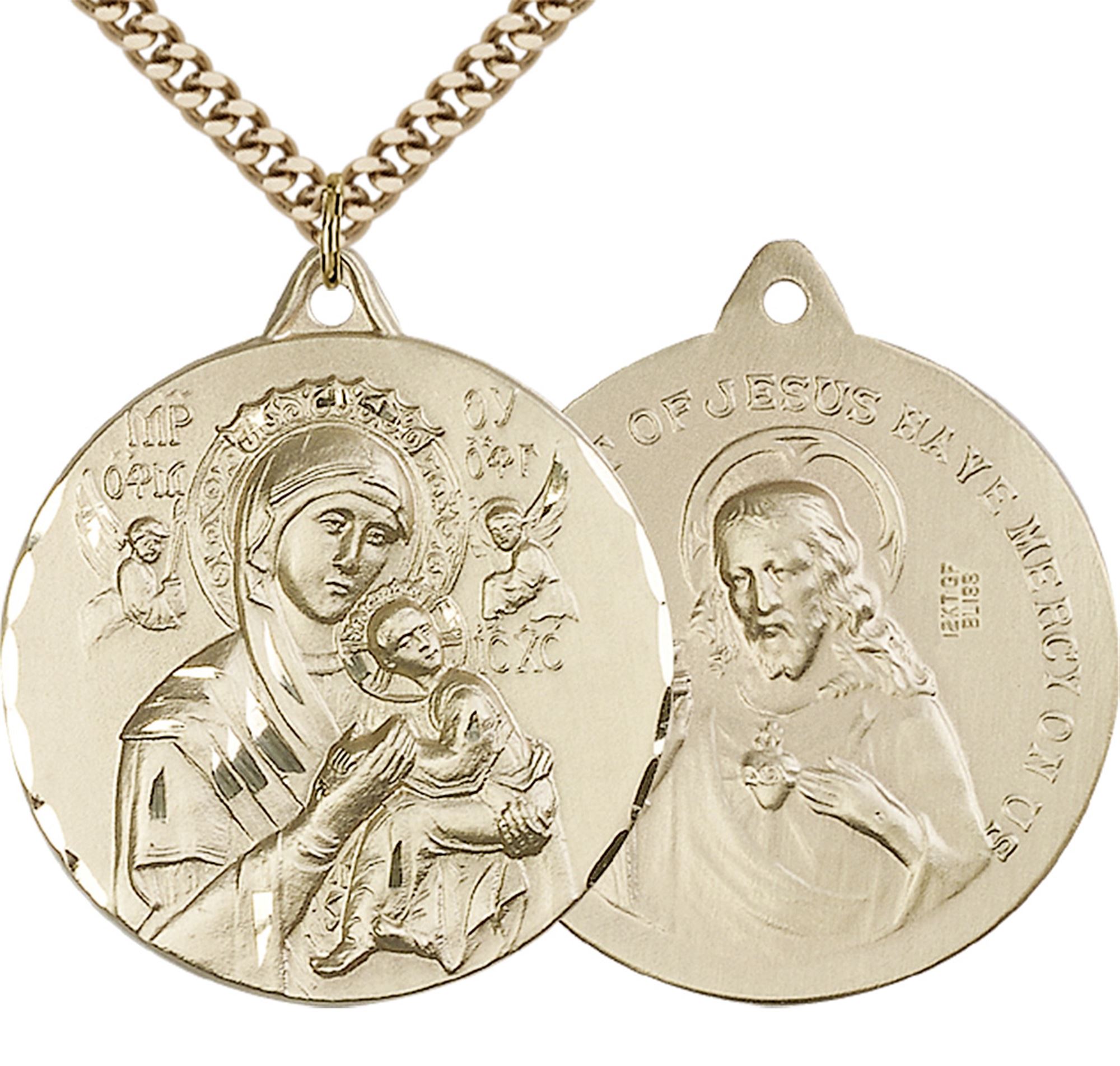 14KT GOLD FILLED OUR LADY OF PERPETUAL HELP PENDANT WITH CHAIN 1 3/8