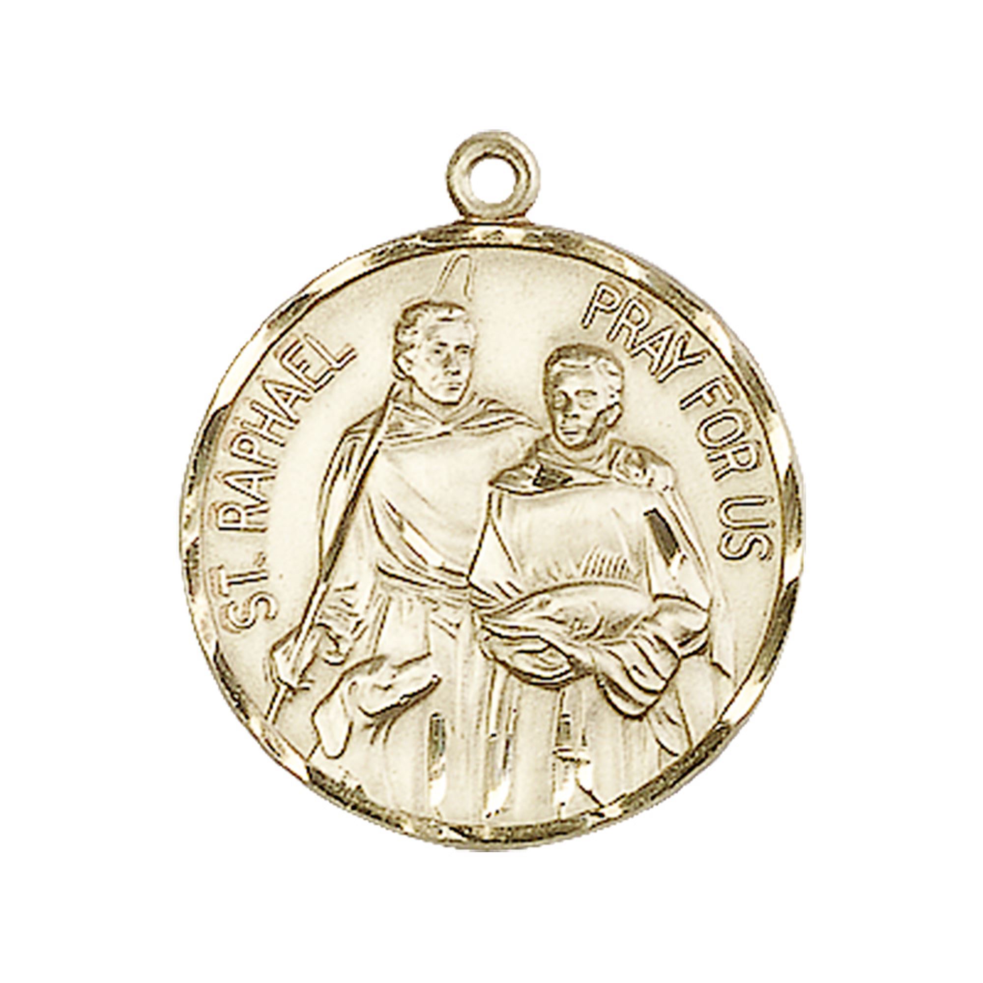 14KT GOLD ST RAPHAEL MEDAL 7/8" x 3/4" EWTN Religious Catalogue