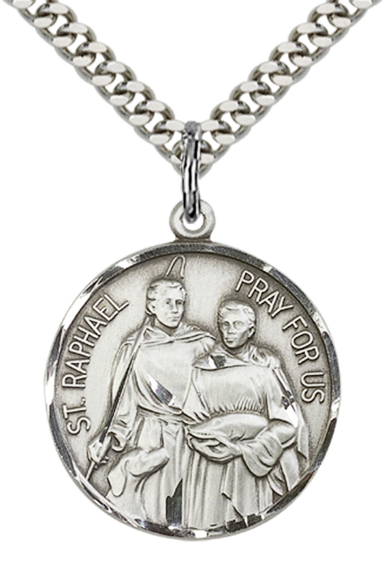 STERLING SILVER ST RAPHAEL PENDANT WITH CHAIN 7/8" x 3/4" EWTN