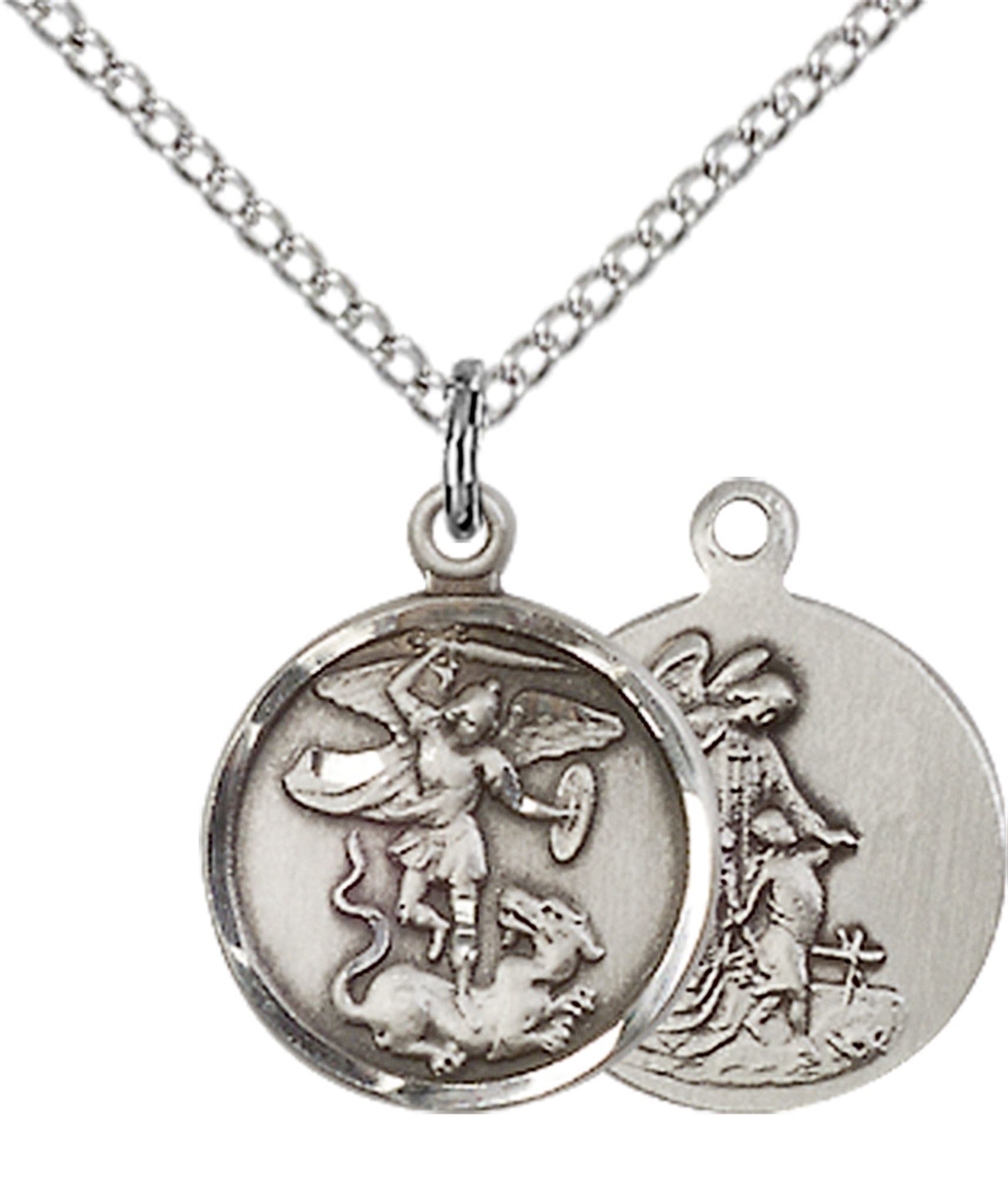 STERLING SILVER ST MICHAEL THE ARCHANGEL PENDANT WITH CHAIN 5/8" x 1/2" EWTN Religious Catalogue