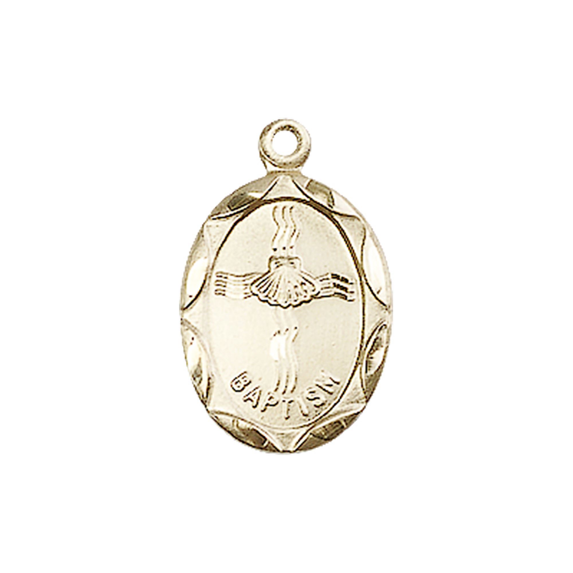 14KT GOLD BAPTISM MEDAL 3/4" x 3/8" EWTN Religious Catalogue