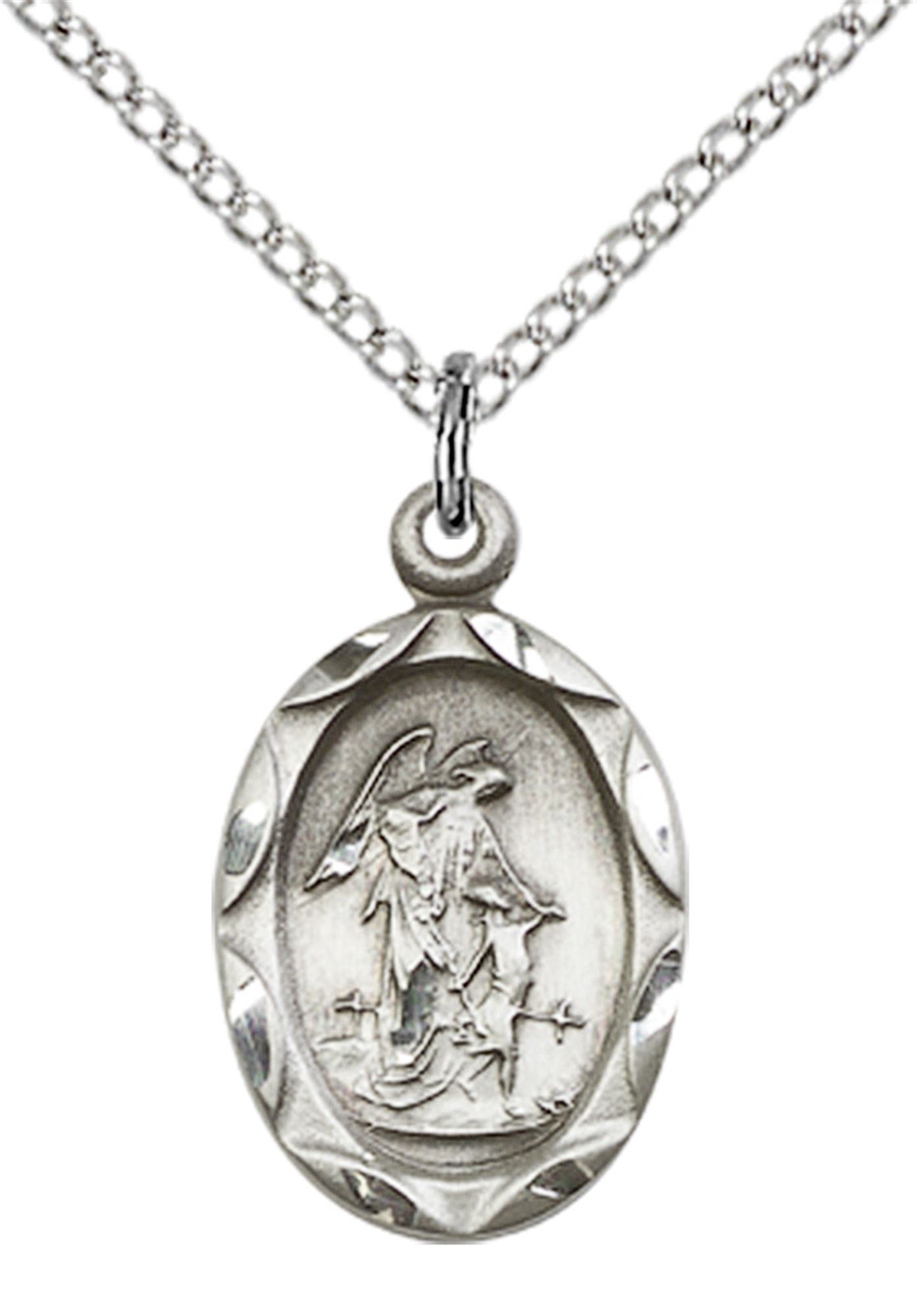 STERLING SILVER GUARDIAN ANGEL PENDANT WITH CHAIN 3/4" x 3/8" EWTN