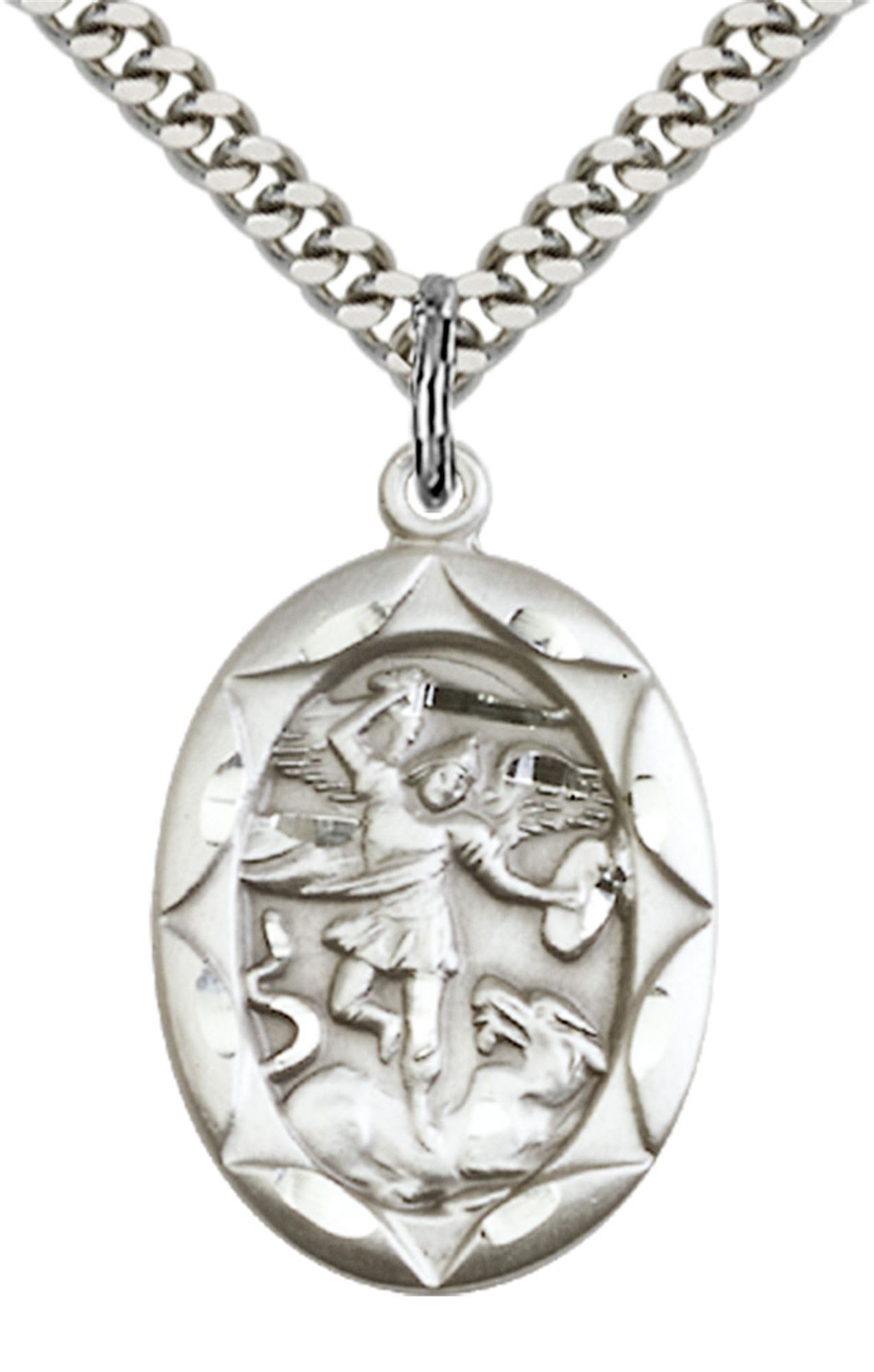 STERLING SILVER ST MICHAEL THE ARCHANGEL PENDANT WITH CHAIN 1" x 5/8