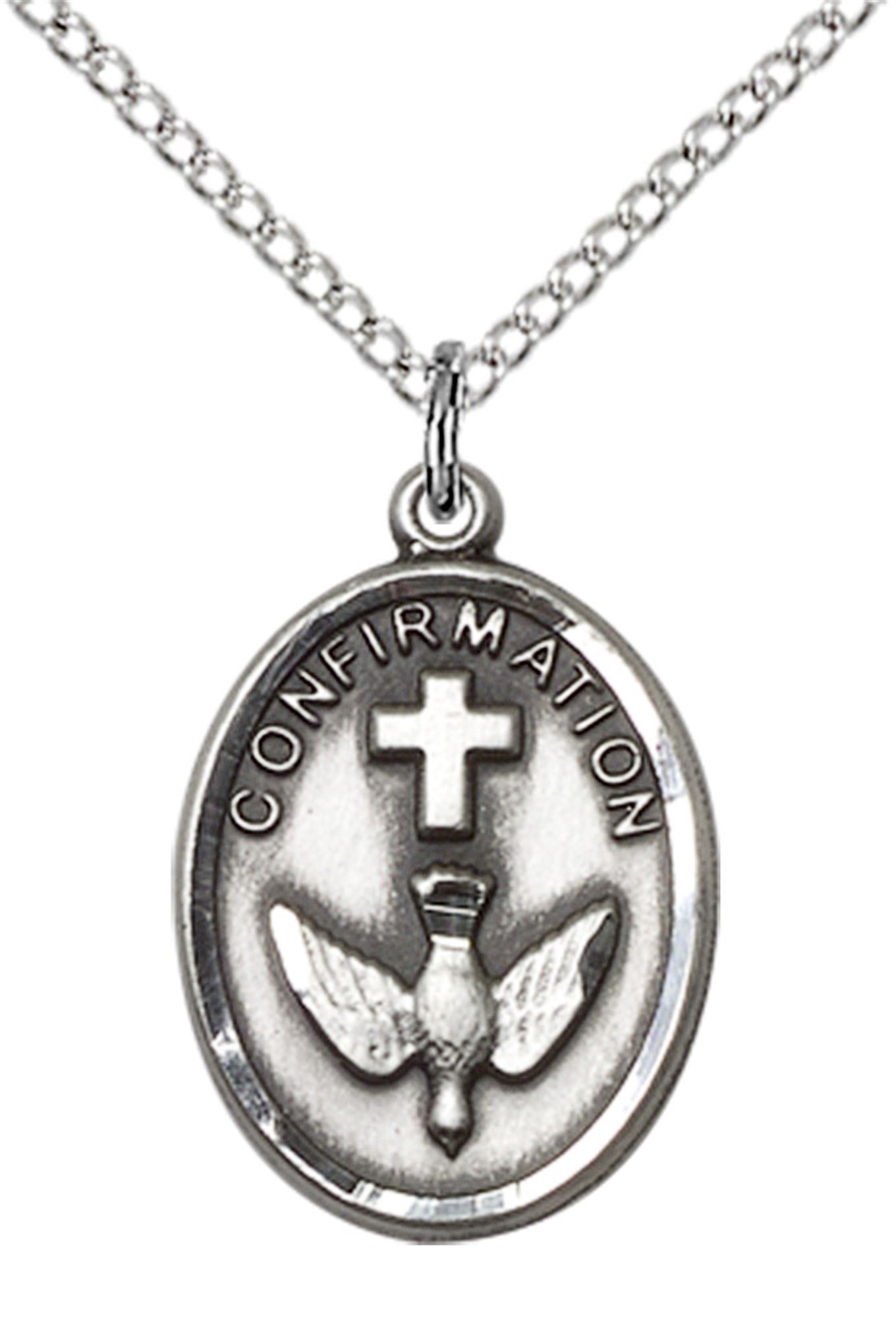 STERLING SILVER CONFIRMATION PENDANT WITH CHAIN 3/4" x 1/2" EWTN
