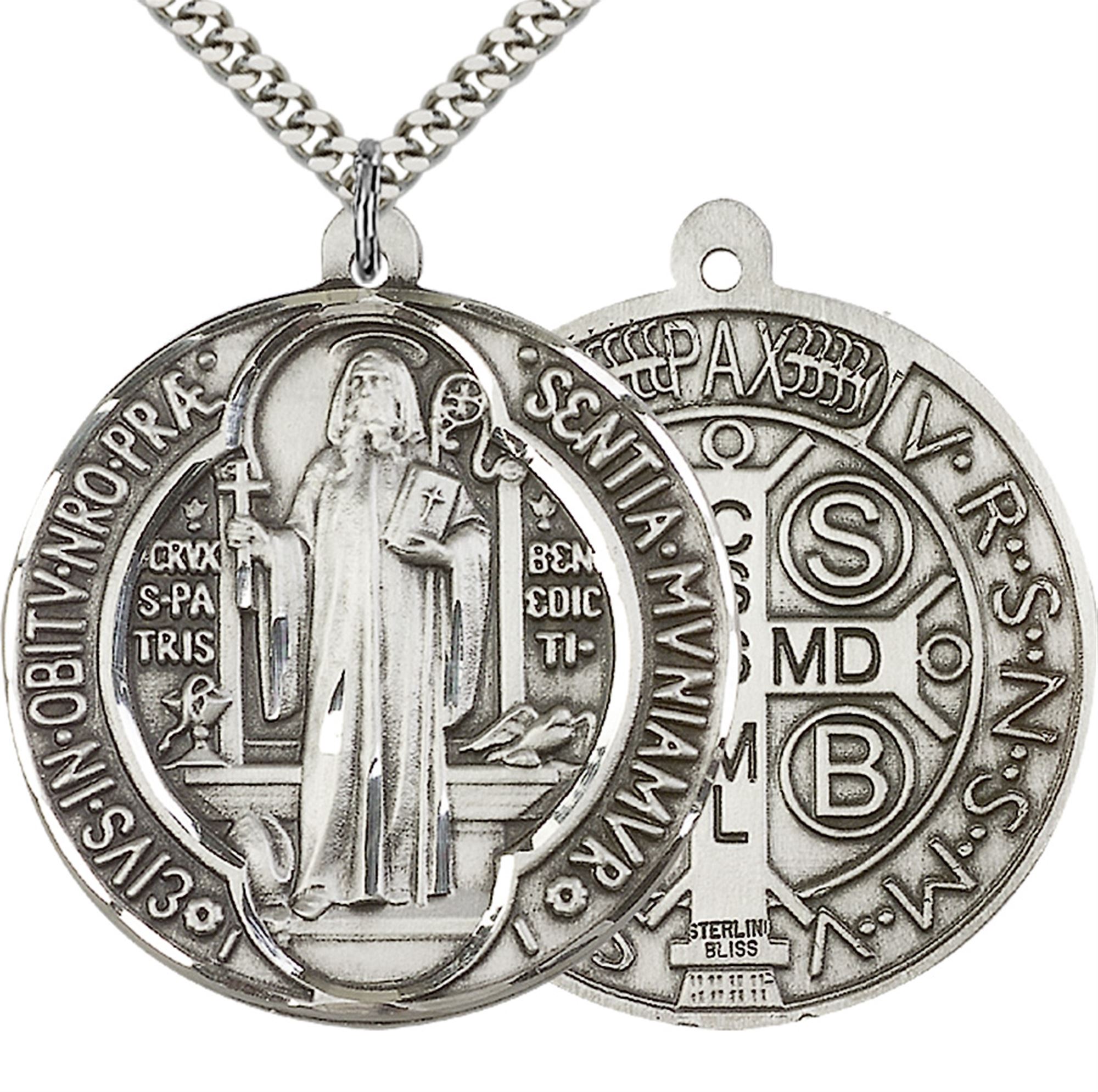 925 Sterling Silver Saint Benedict Necklace 18" Long 28x20mm / 925 Plata ESTERLINA Cadena DE SAN Benito 18" Largo