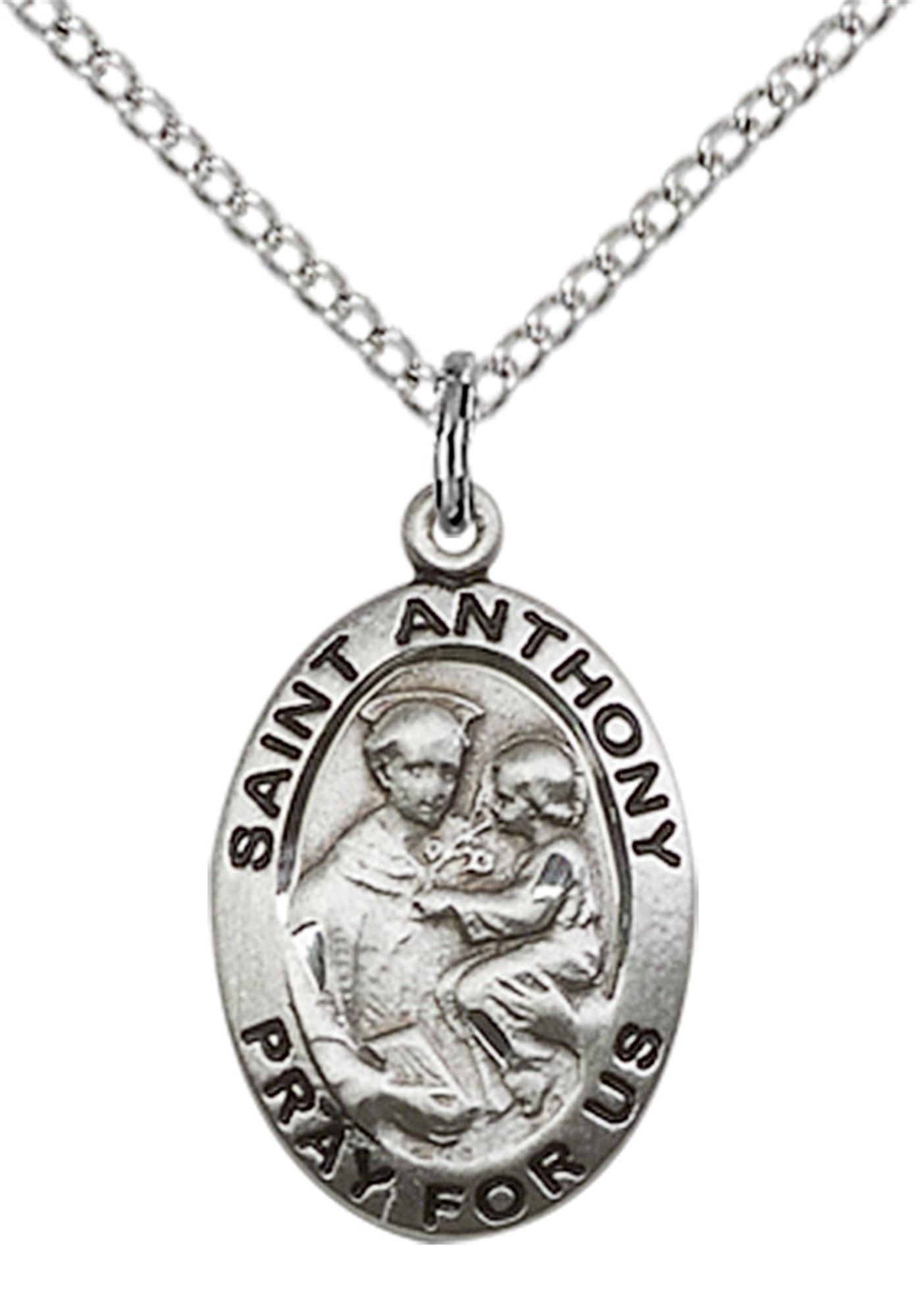 STERLING SILVER ST ANTHONY OF PADUA PENDANT WITH CHAIN 3/4" x 1/2