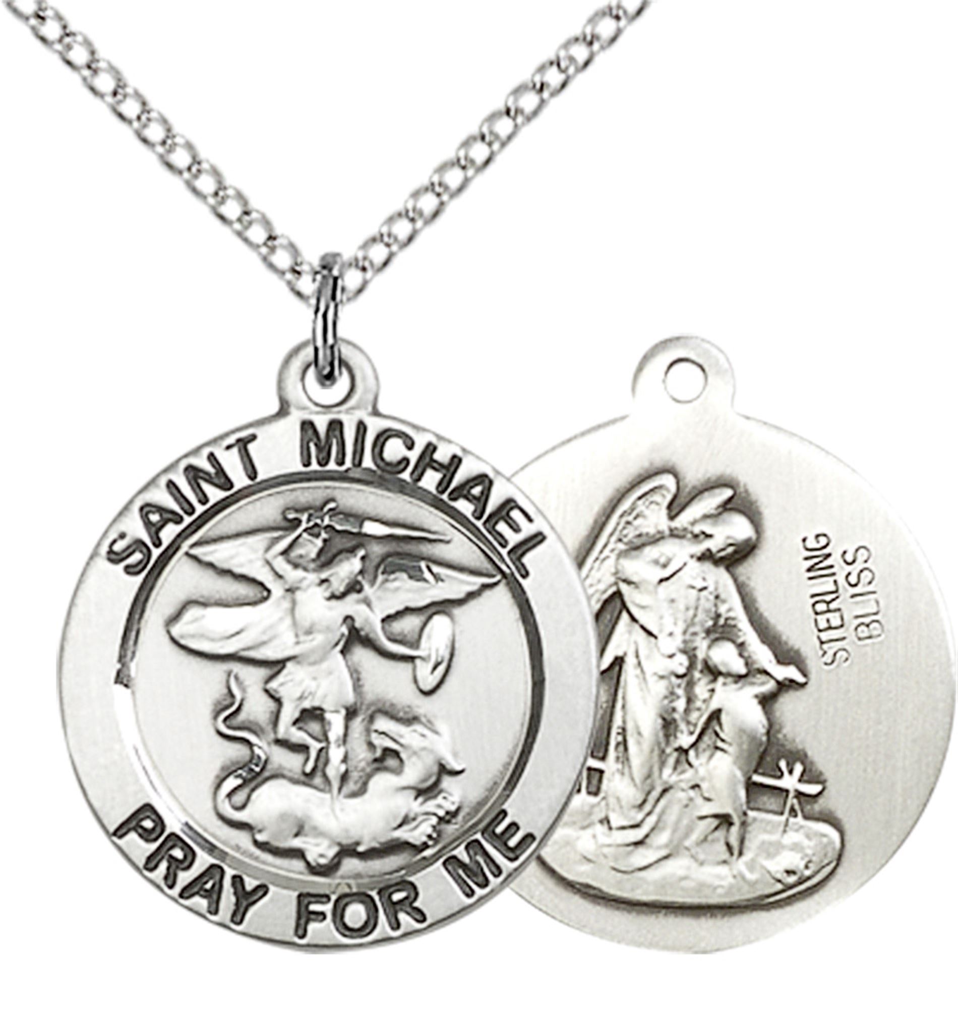 STERLING SILVER ST MICHAEL THE ARCHANGEL PENDANT WITH CHAIN 3/4" x 3/4" EWTN Religious Catalogue