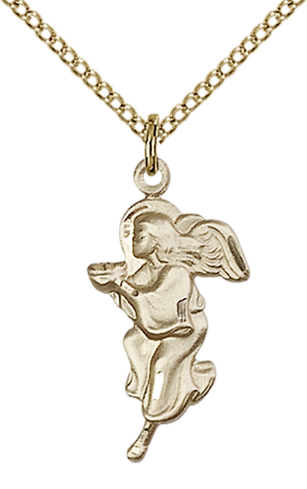 14KT GOLD FILLED GUARDIAN ANGEL PENDANT WITH CHAIN 7/8" x 3/8" EWTN