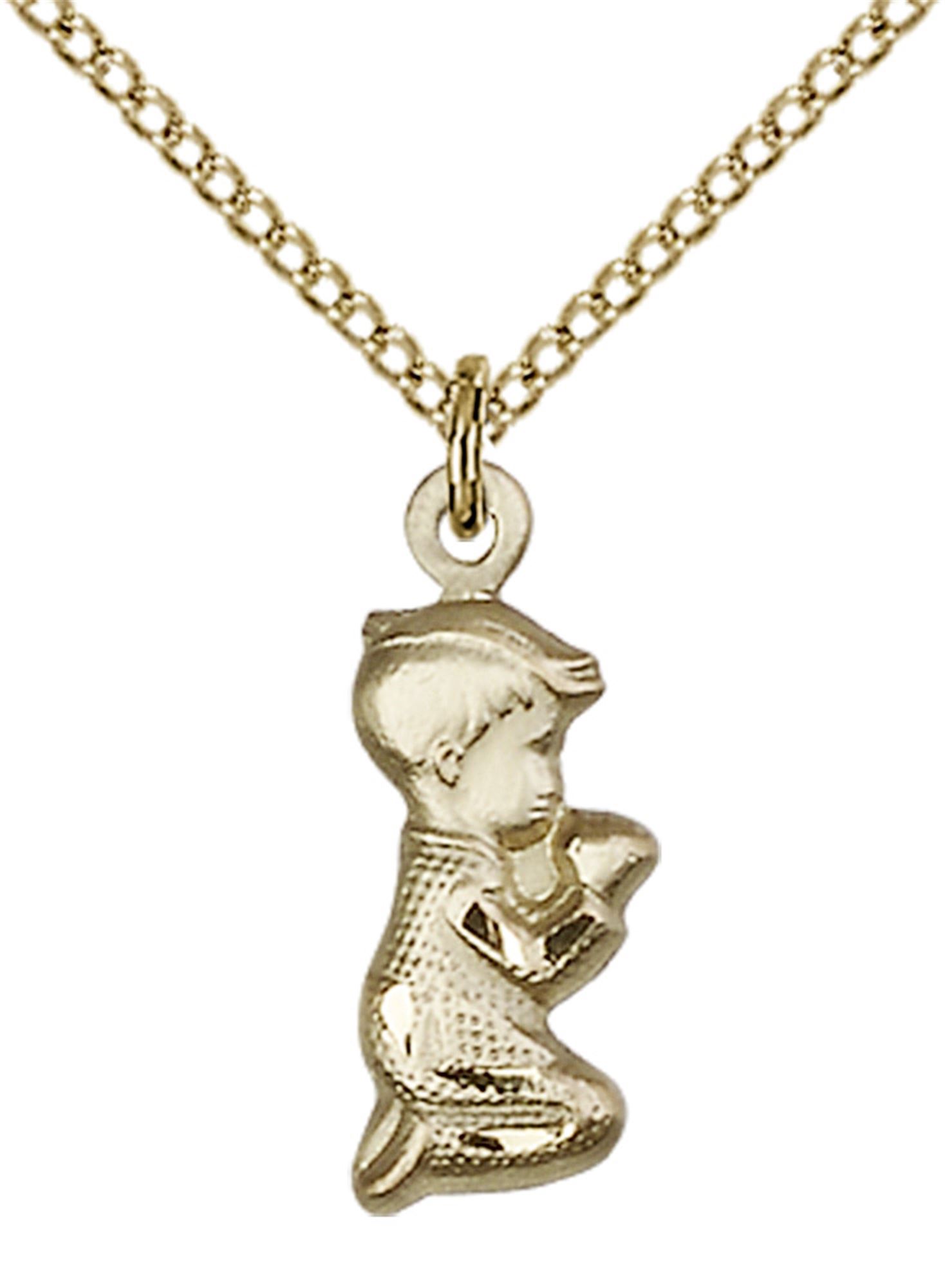 14KT GOLD FILLED PRAYING BOY PENDANT WITH CHAIN 3/4" x 1/4" EWTN