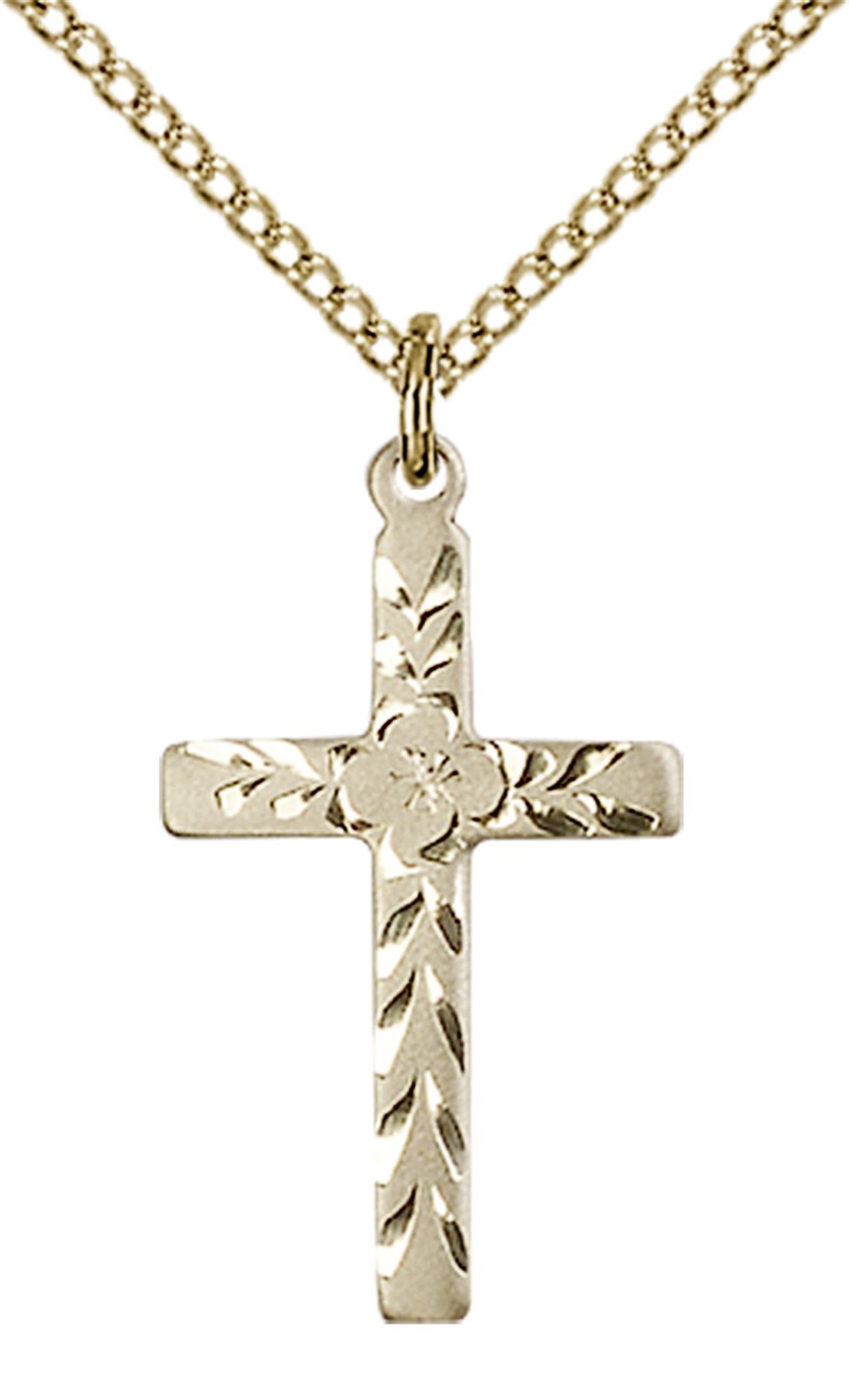 14KT GOLD FILLED CROSS PENDANT WITH CHAIN 7/8" x 1/2" EWTN