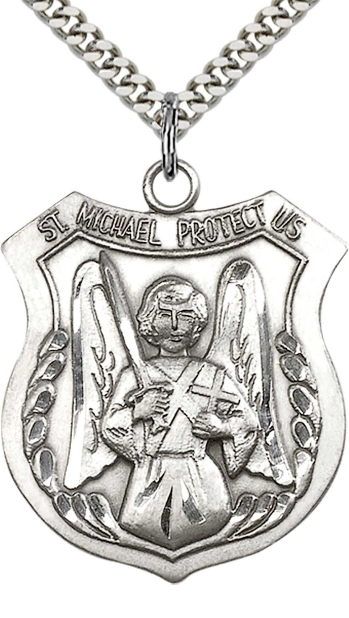 STERLING SILVER ST MICHAEL THE ARCHANGEL PENDANT WITH CHAIN 1 3/8" x